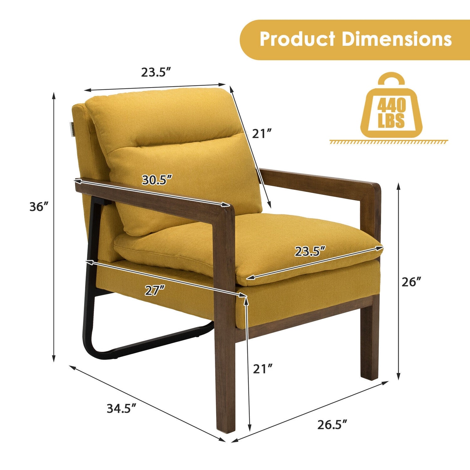 Single Sofa Chair with Extra-Thick Padded Backrest and Seat Cushion