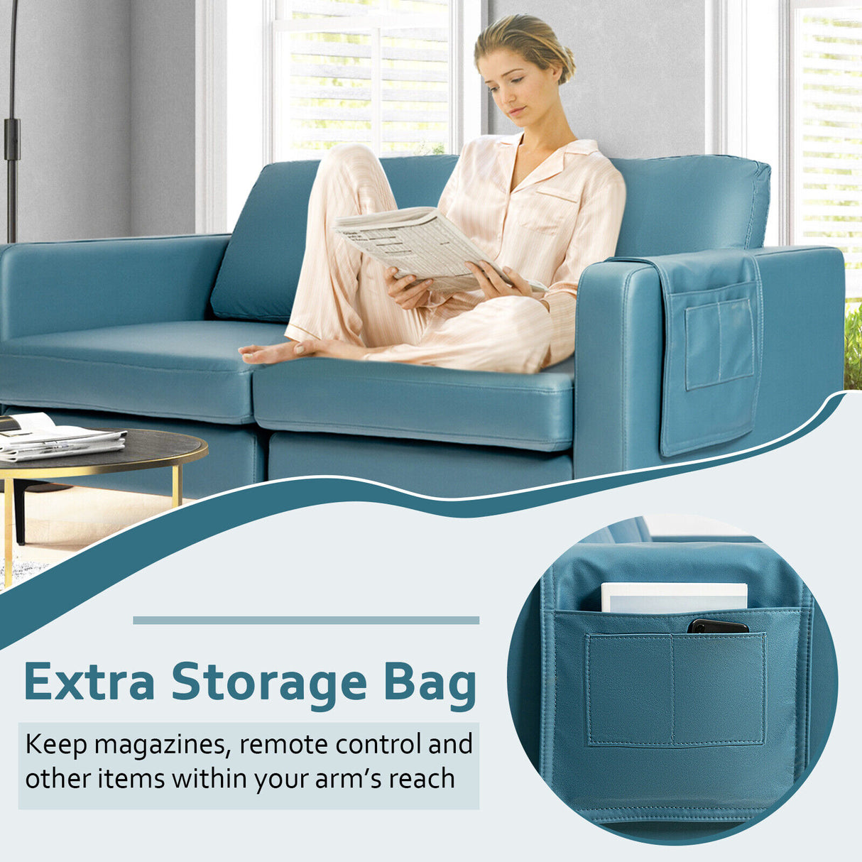 1/2/3/4-Seat Convertible Sectional Sofa with Reversible Ottoman-2