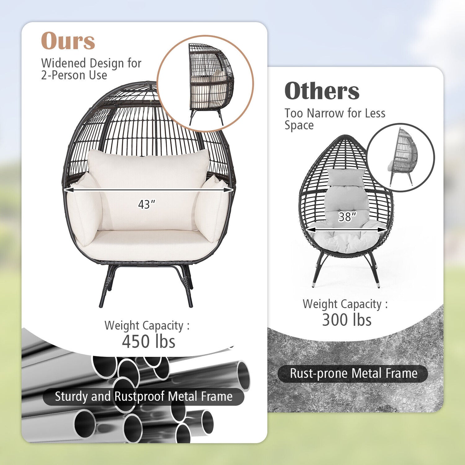 Oversized Patio Rattan Egg Lounge Chair with 4 Cushions