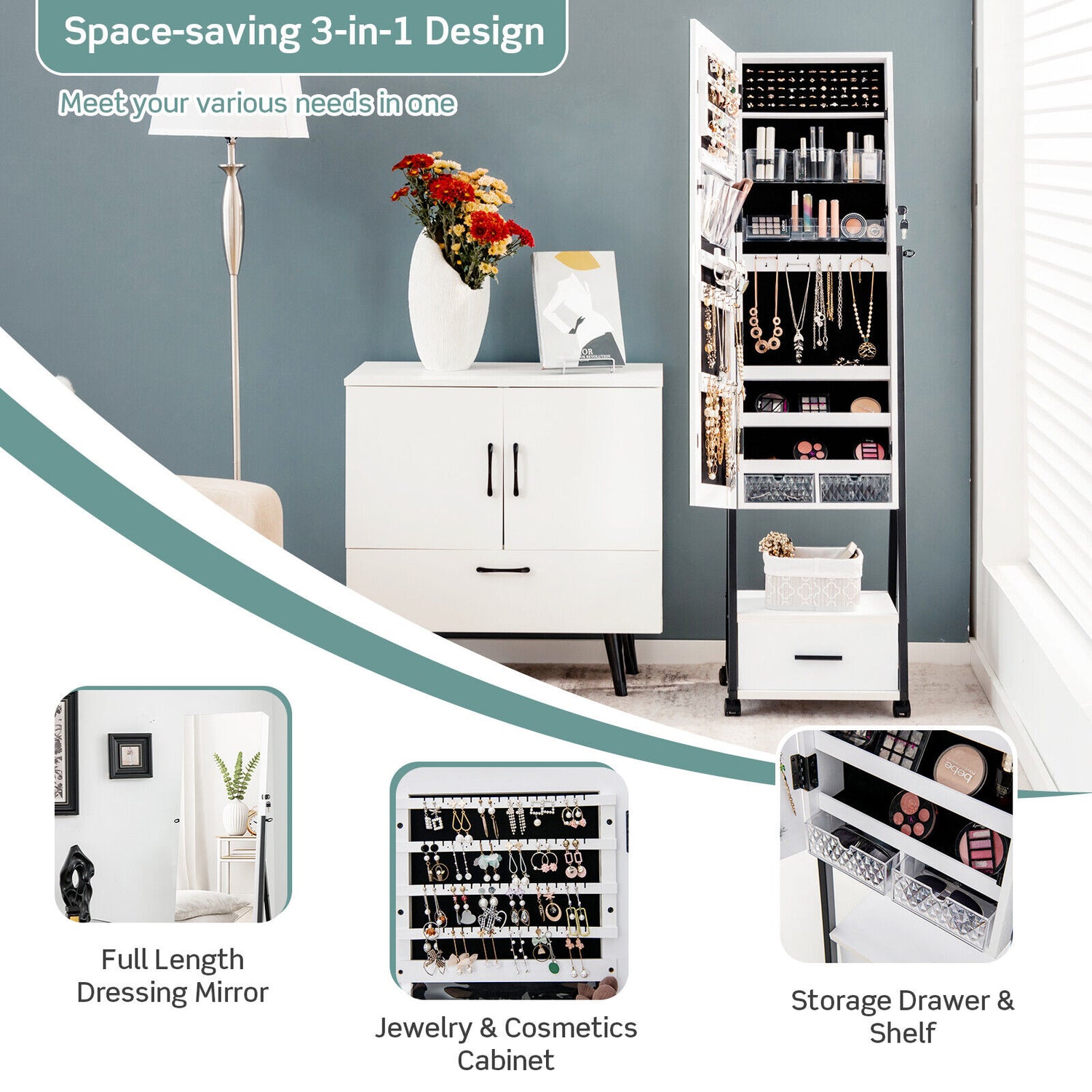 Jewelry Cabinet with Full Length Mirror