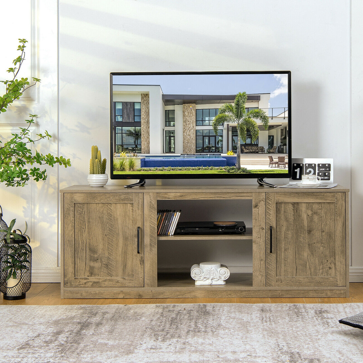58 Inch TV Stand with 1500W Faux Fireplace for TVs up to 65 Inch
