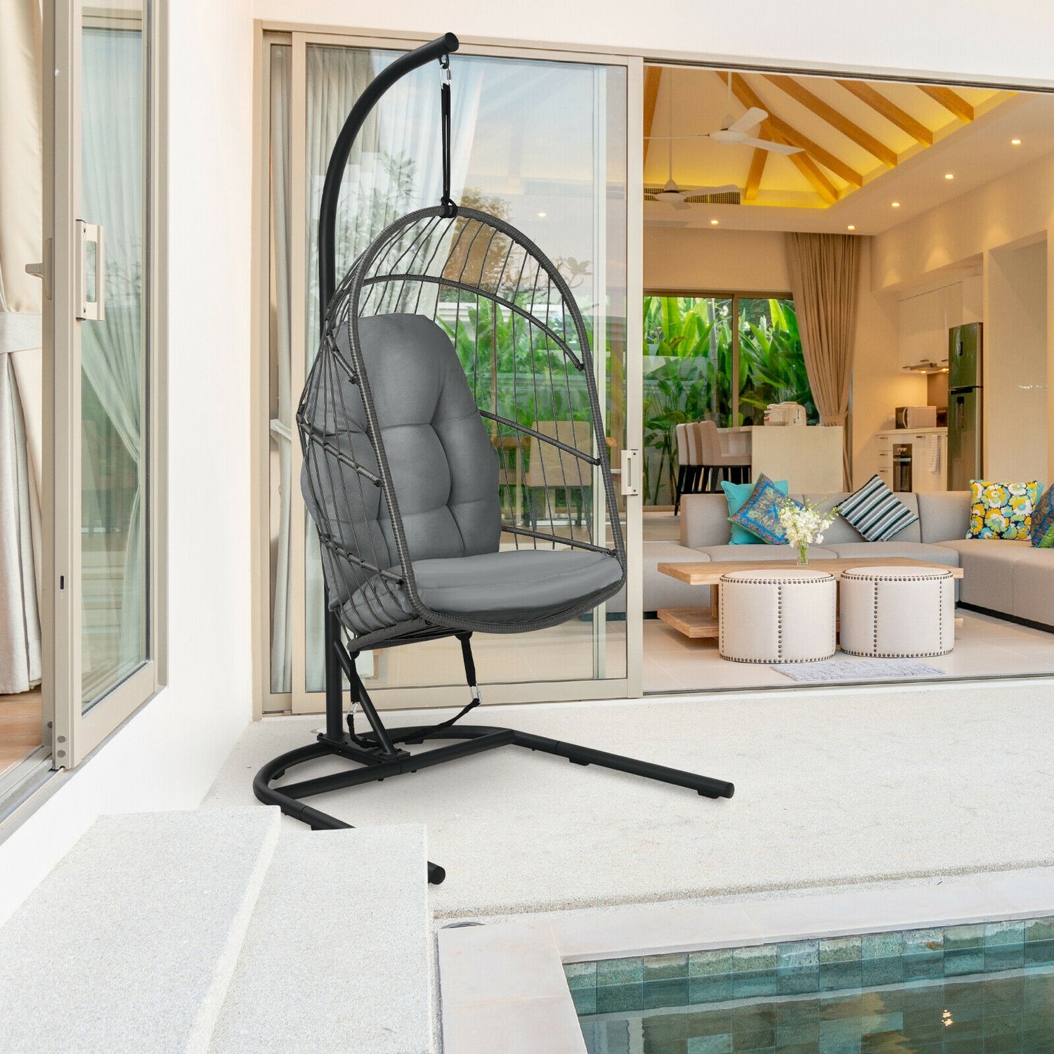 Hanging Wicker Egg Chair with Stand