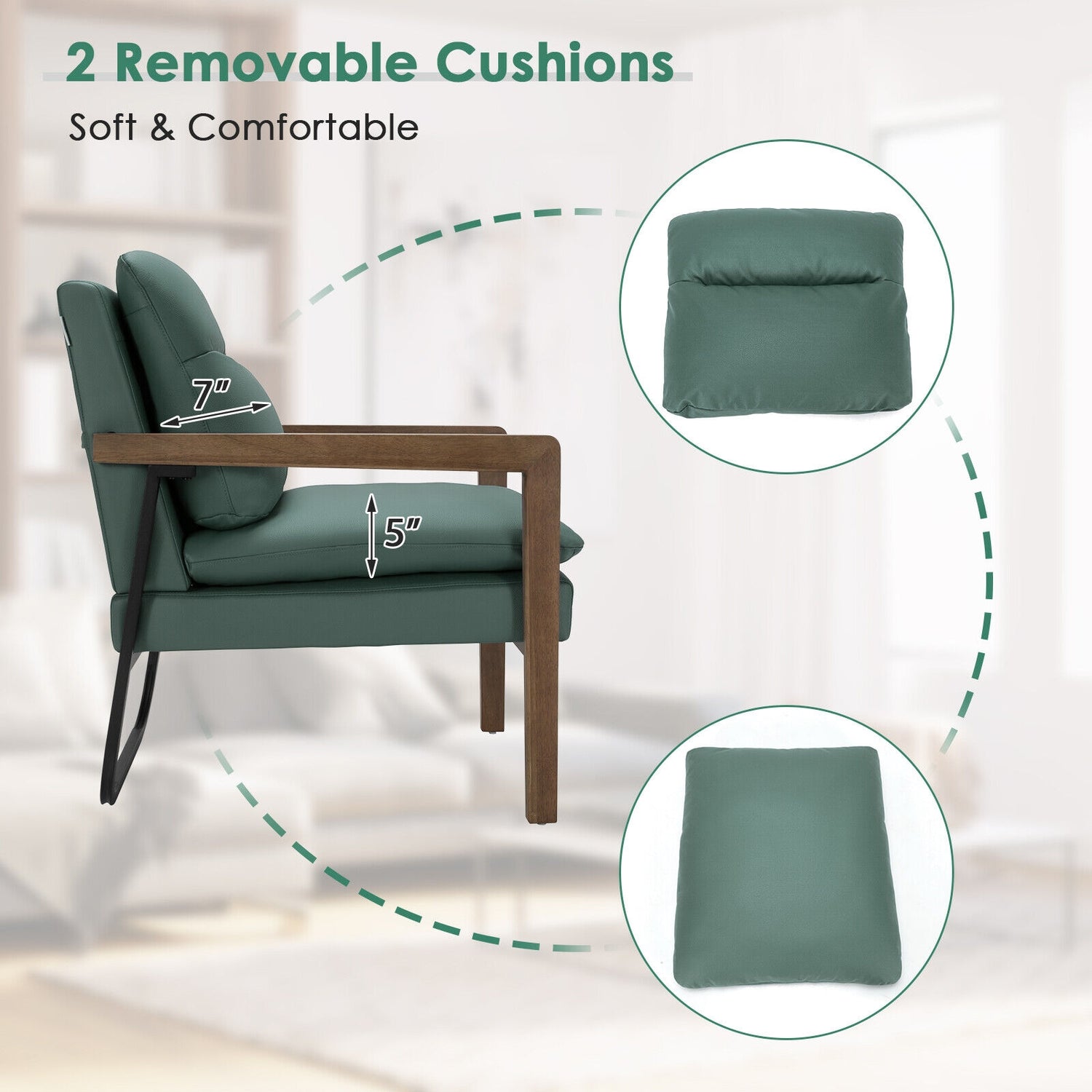 Single Sofa Chair with Extra-Thick Padded Backrest and Seat Cushion
