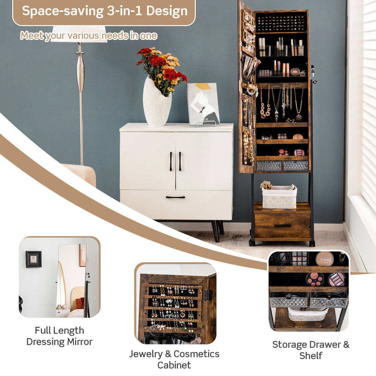 Jewelry Cabinet with Full Length Mirror