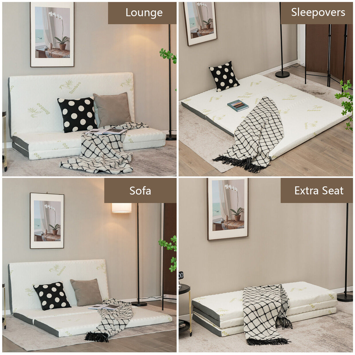 Queen 3 Inch Tri-fold Memory Foam Floor Mattress Topper Portable with Carrying Bag