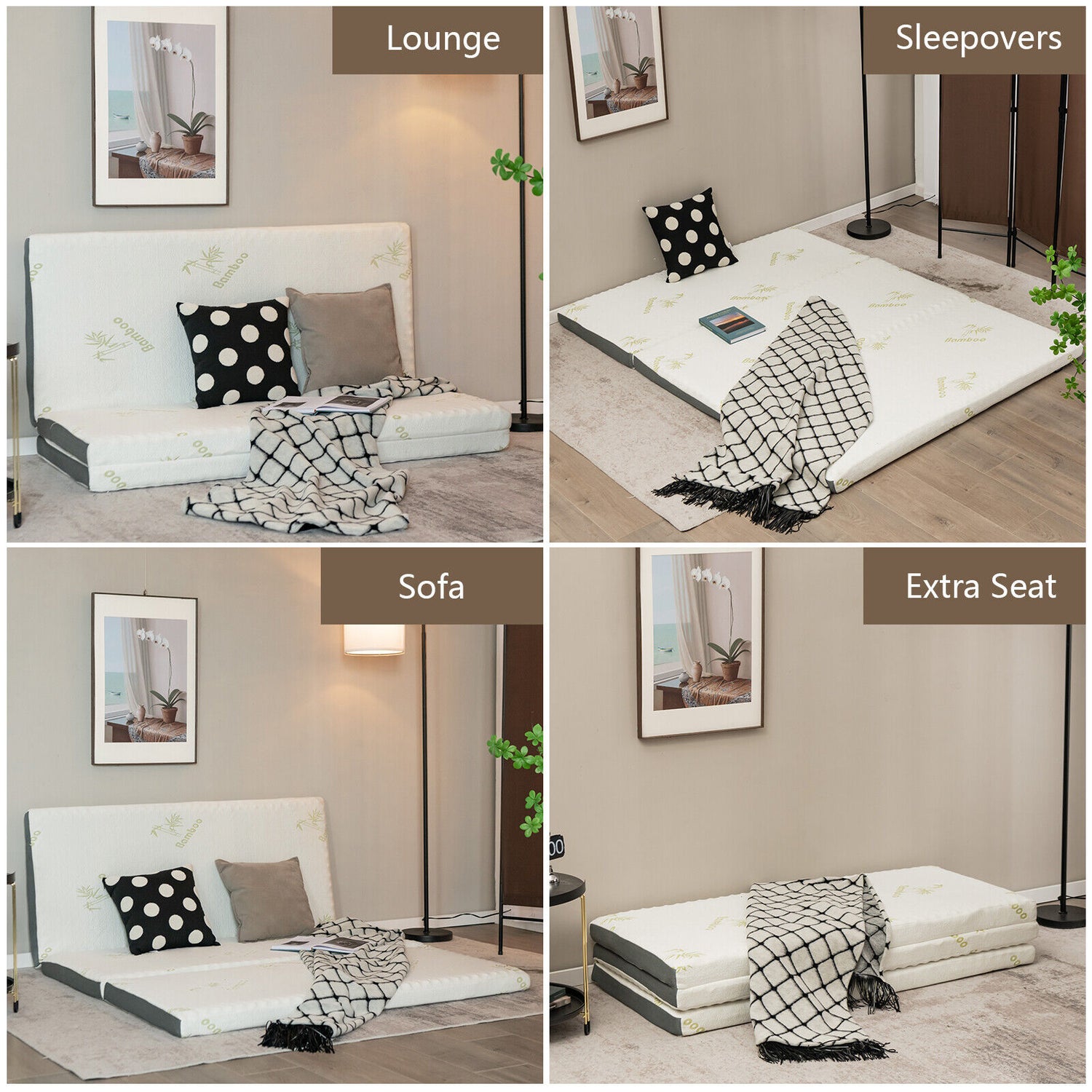 Queen 3 Inch Tri-fold Memory Foam Floor Mattress Topper Portable with Carrying Bag