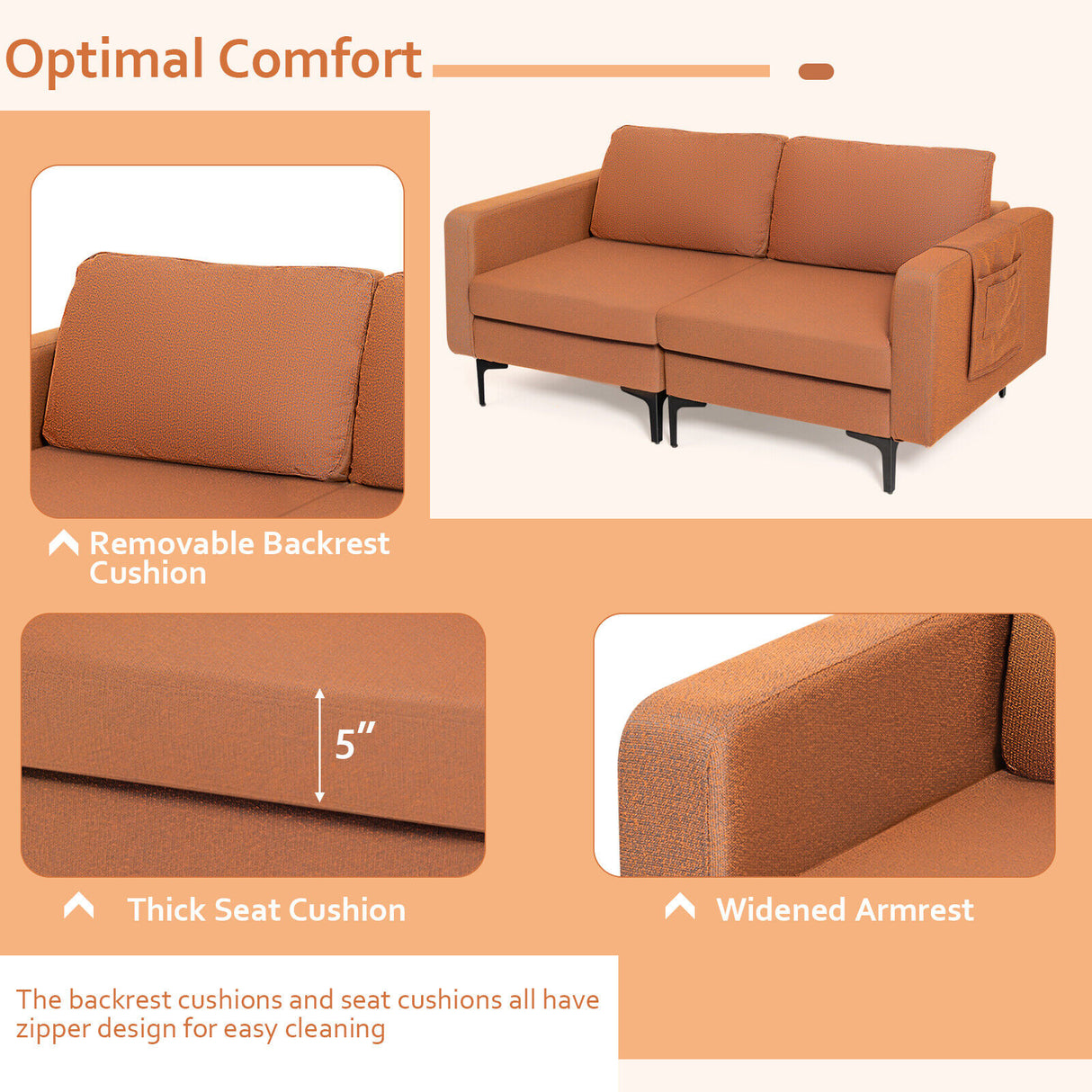 1/2/3/4-Seat Convertible Sectional Sofa with Reversible Ottoman-2