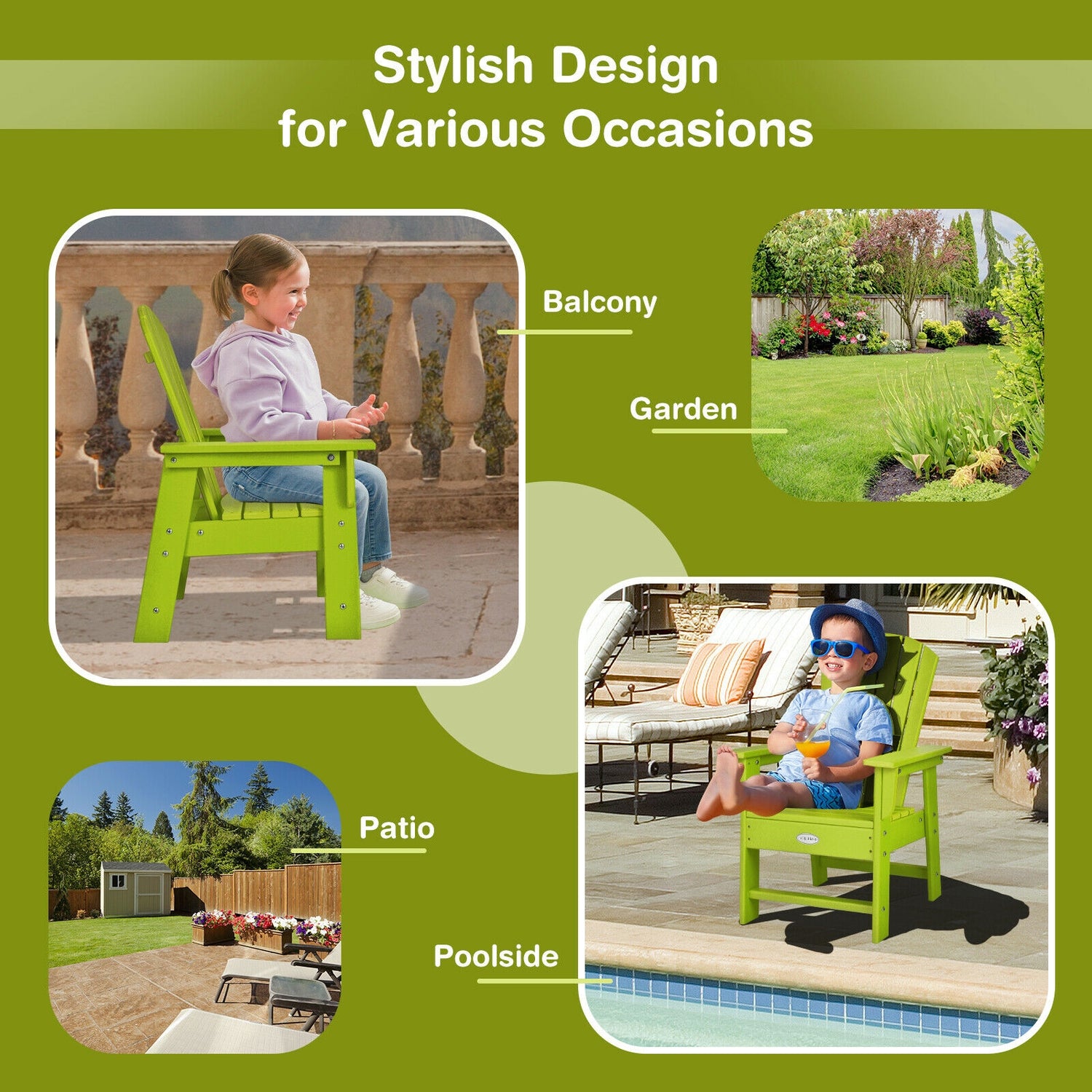Patio Kids' Adirondack Chair with Ergonomic Backrest