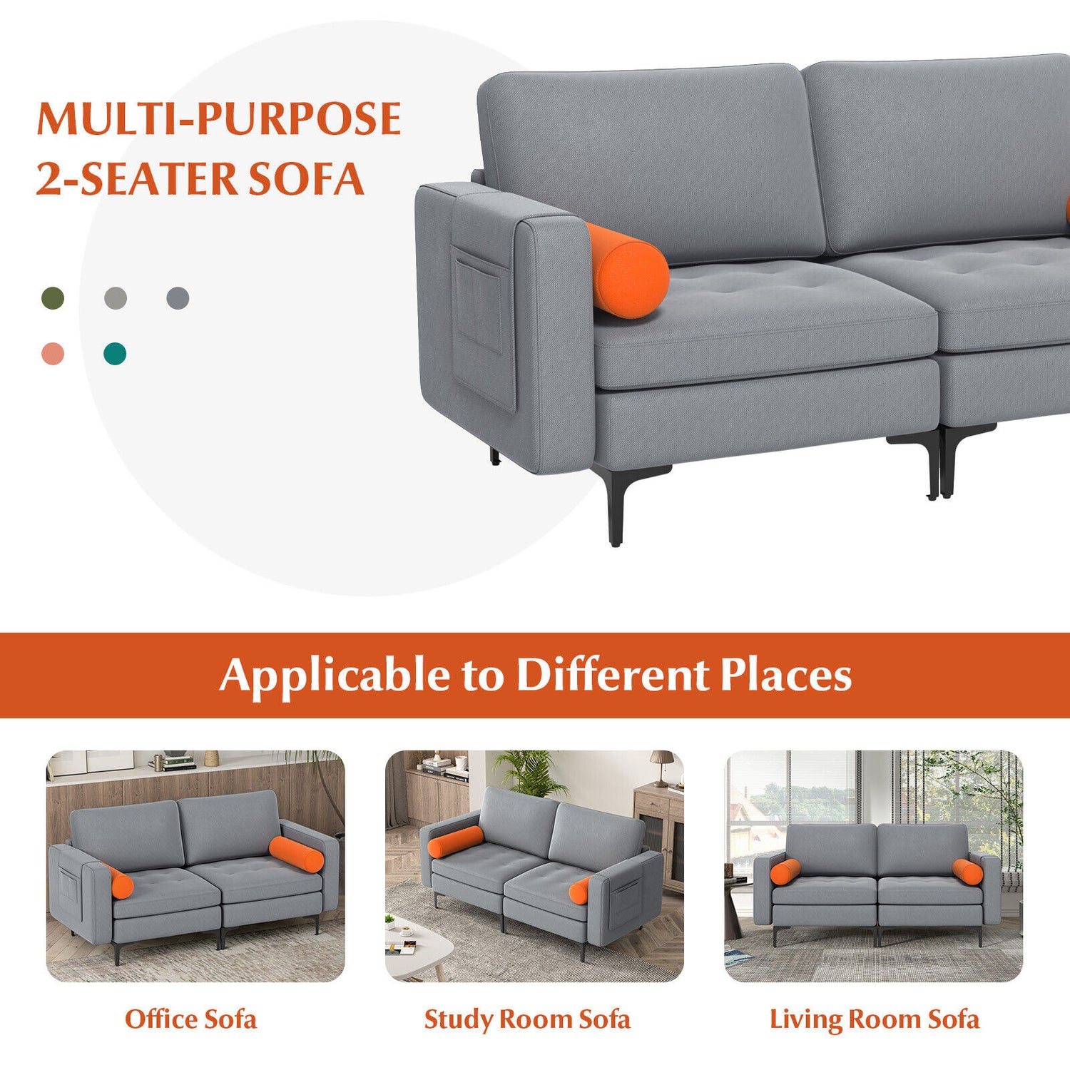 Modular 1/2/3/4-Seat L-Shaped Sectional Sofa Couch with Socket USB Port-2