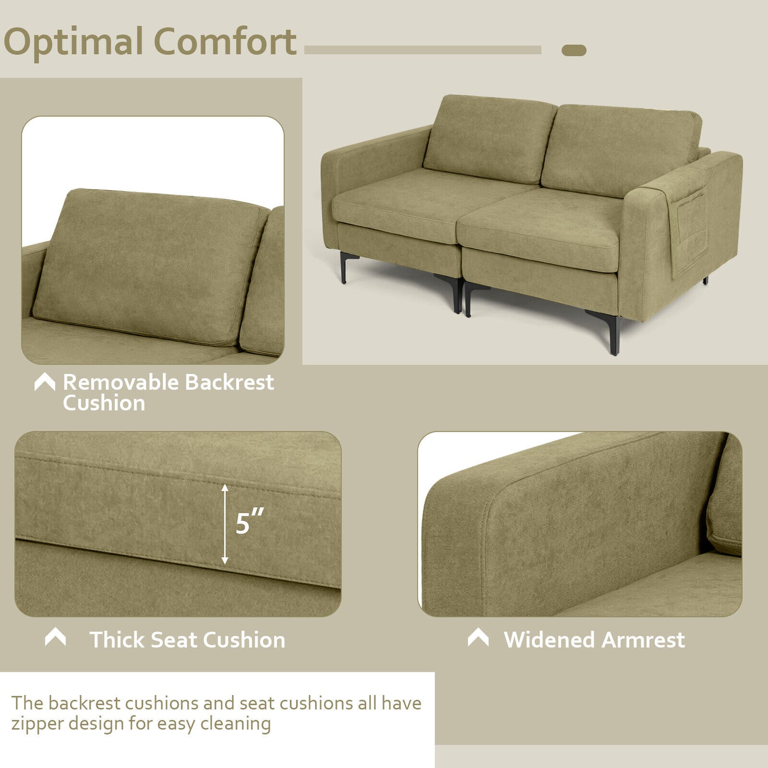 1/2/3/4-Seat Convertible Sectional Sofa with Reversible Ottoman-2