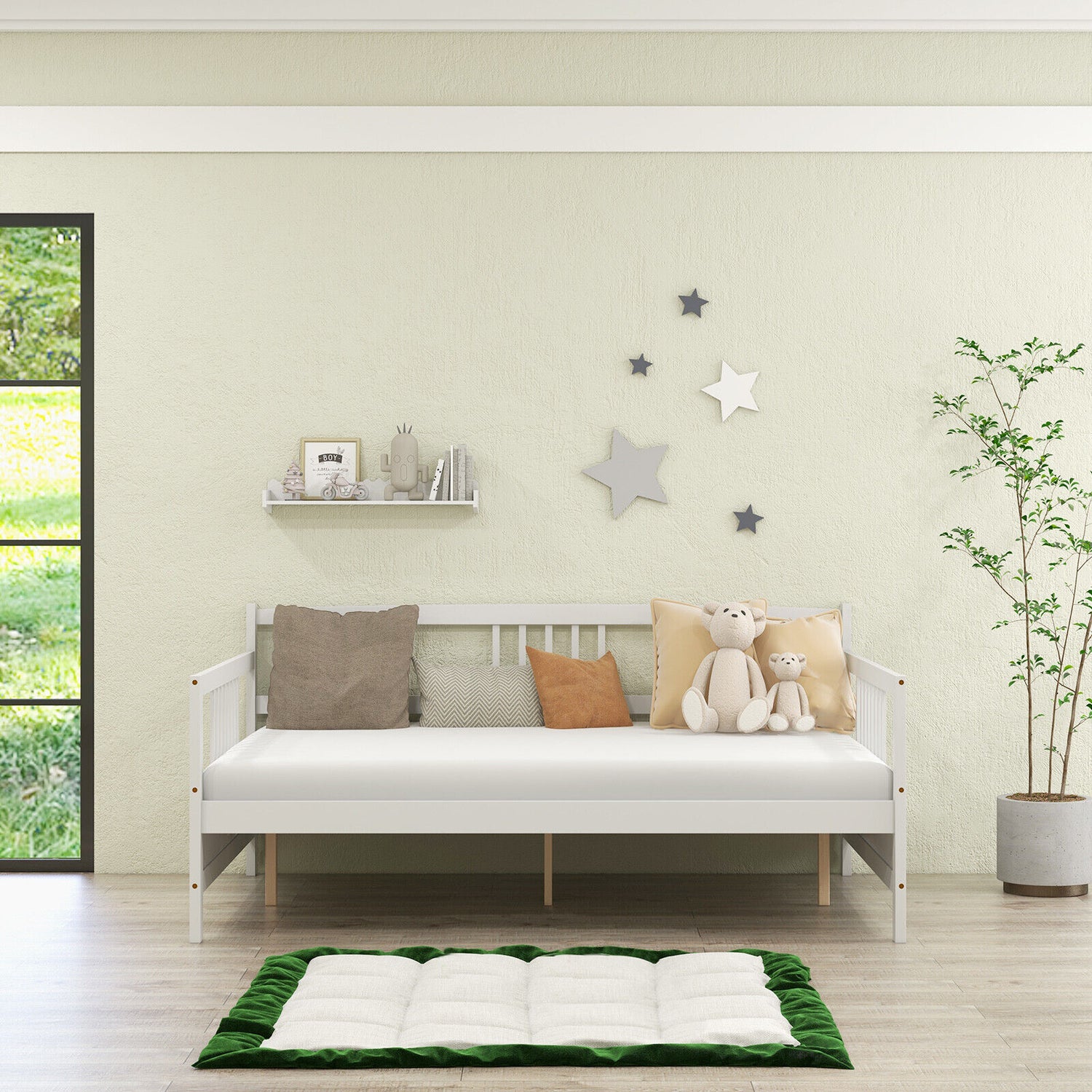 Wooden Full Size Daybed Frame with Guardrails-White