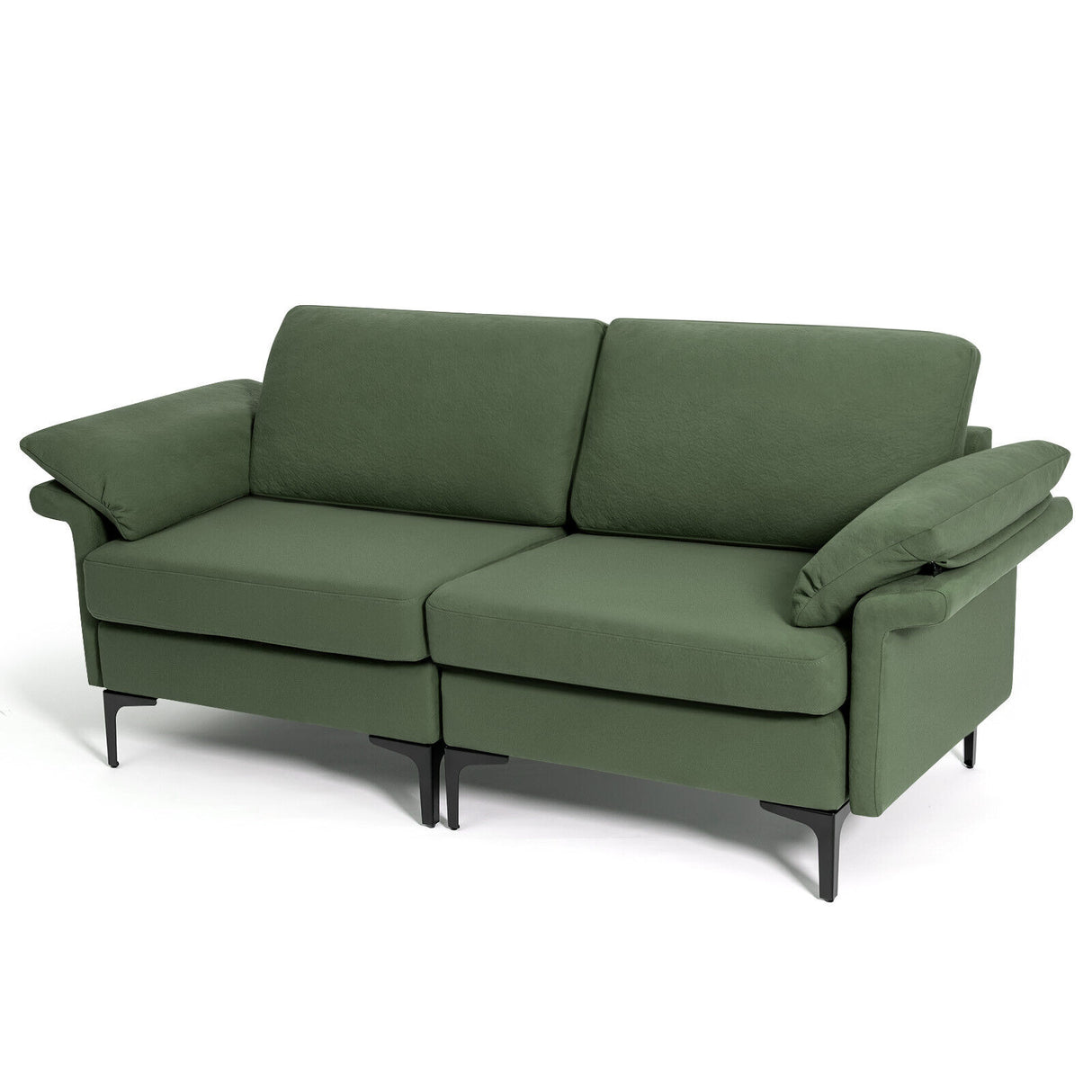 Modern Fabric Loveseat Sofa for with Metal Legs and Armrest Pillows