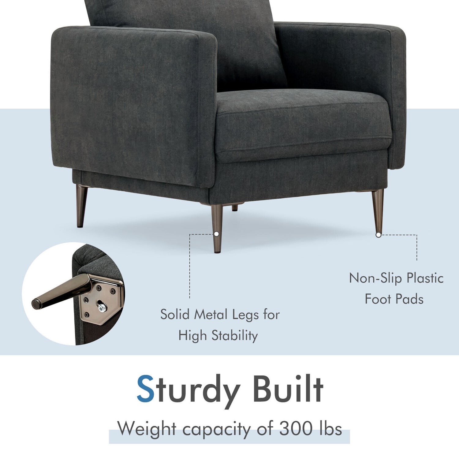 Modern Upholstered Accent Chair with Removable Backrest Cushion