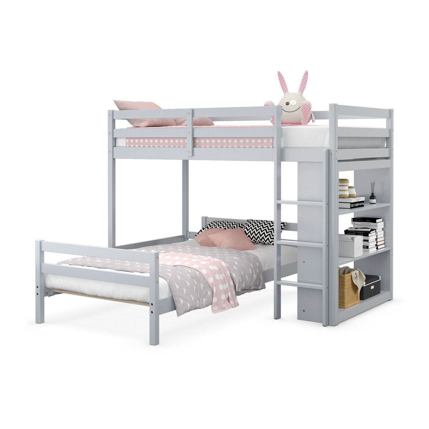Twin Over Twin Loft Bunk Bed with Bookcase