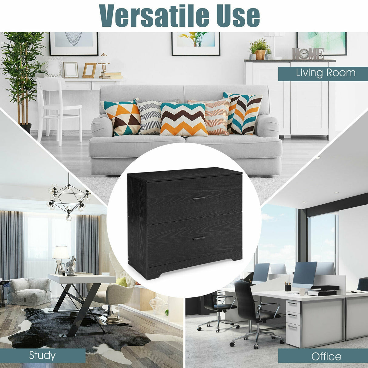 2-Drawer Lateral File Cabinet with Adjustable Bars for Home and Office