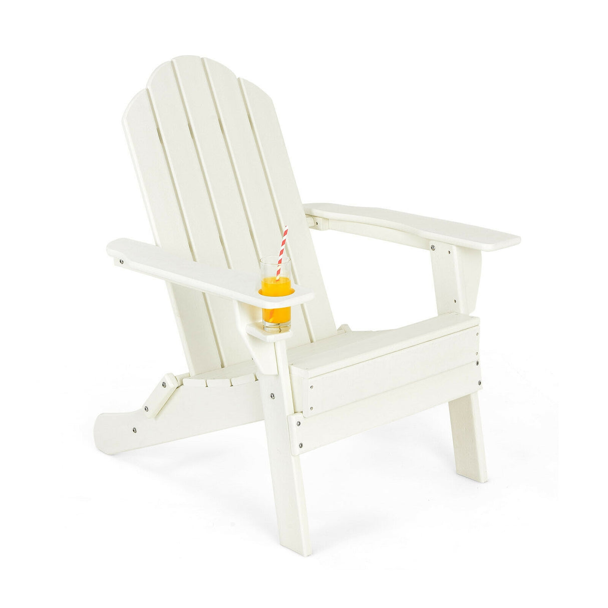 Foldable Weather Resistant Patio Chair with Built-in Cup Holder