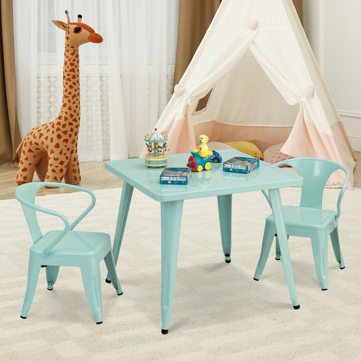 27 Inch Kids Square Steel Table Play Learn Activity Table-Blue