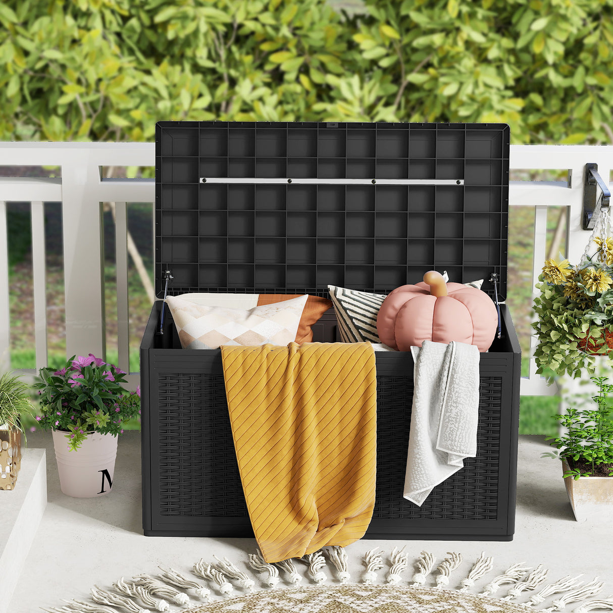 100 Gallon Resin Deck Box Outdoor Waterproof Storage Bench