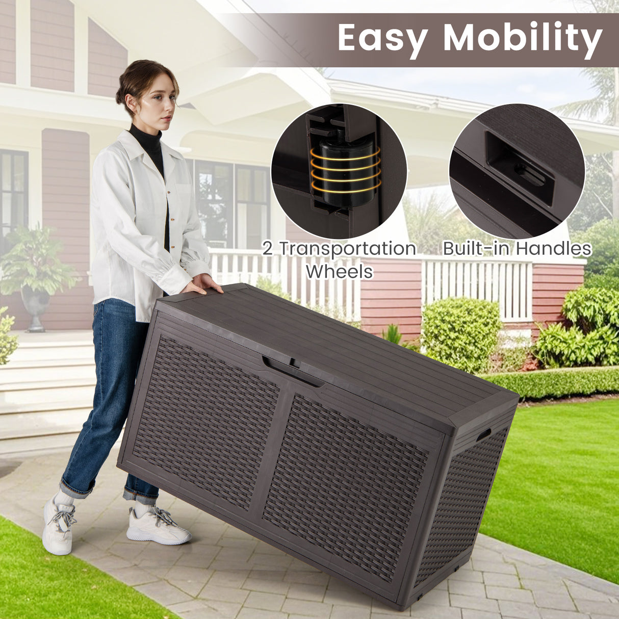 100 Gallon Resin Deck Box Outdoor Waterproof Storage Bench