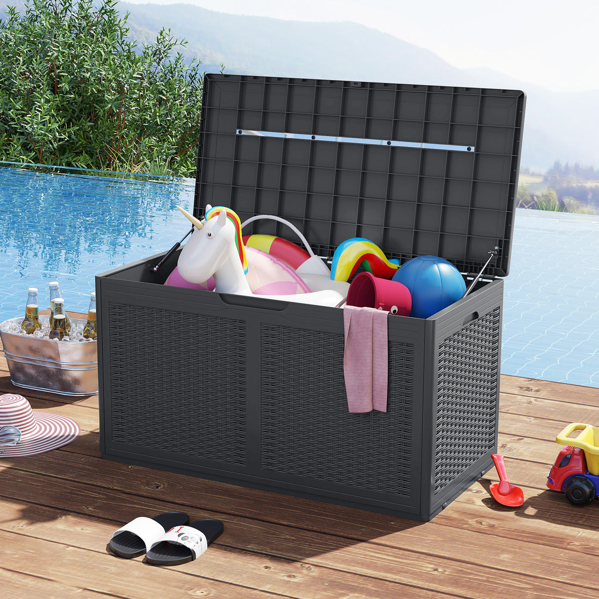 100 Gallon Resin Deck Box Outdoor Waterproof Storage Bench