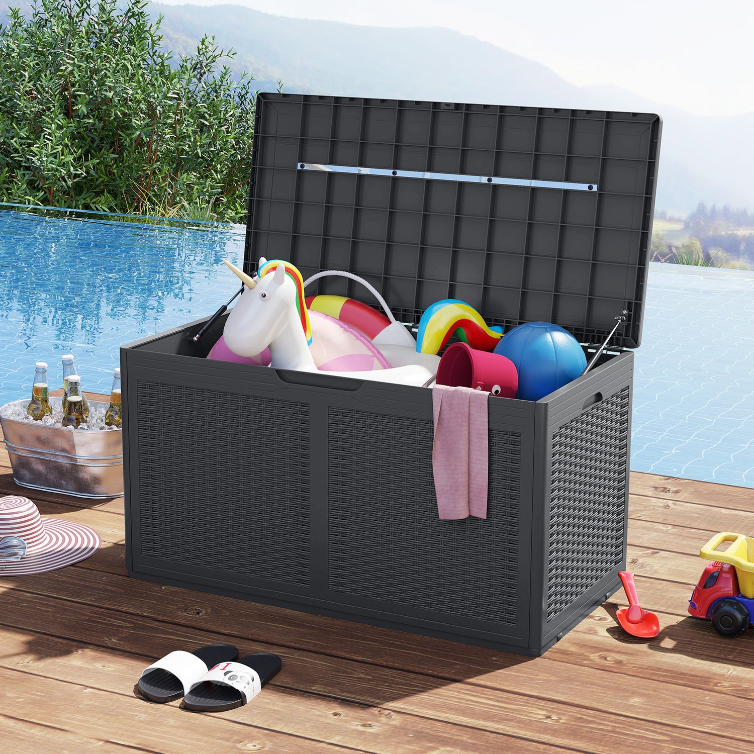 100 Gallon Resin Deck Box Outdoor Waterproof Storage Bench