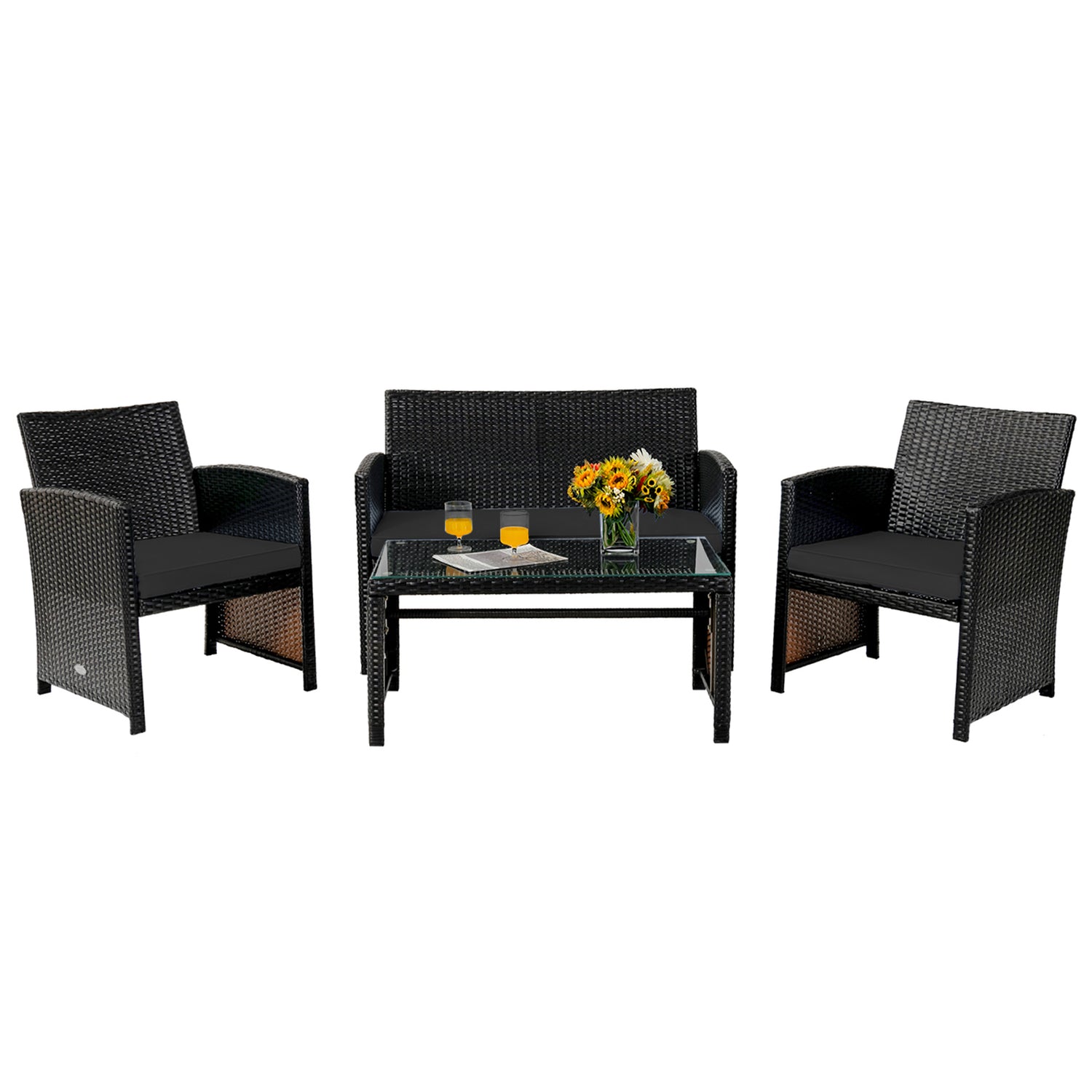 4 Pieces Patio Rattan Cushioned Furniture Set