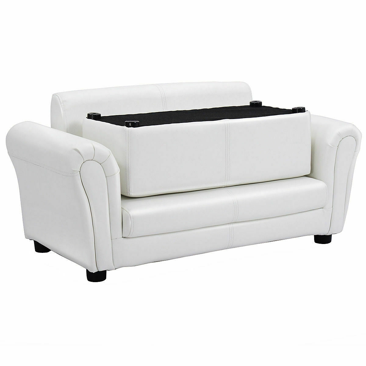 Black/White Kids Double Sofa with Ottoman