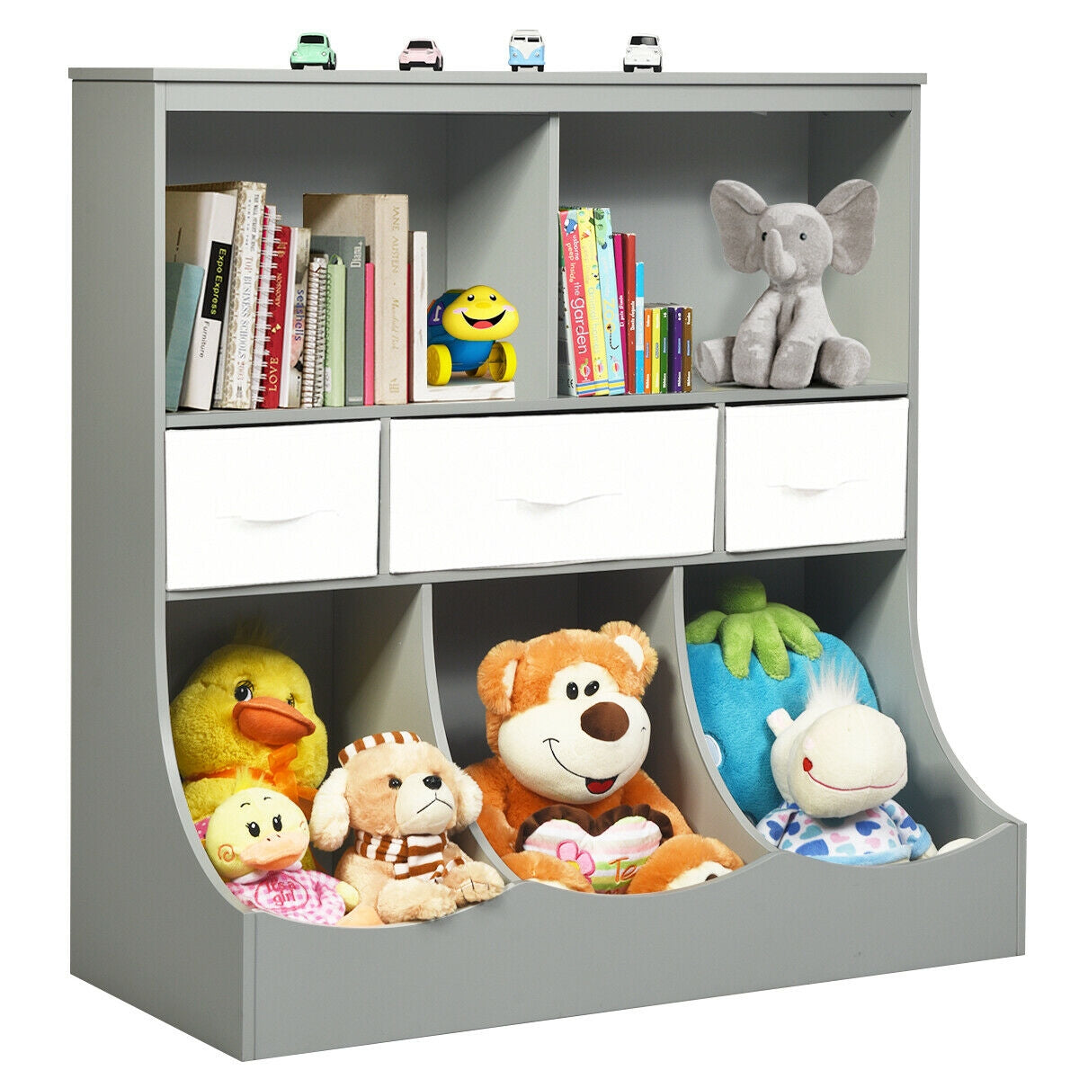 Freestanding Combo Cubby Bin Storage Organizer Unit W/3 Baskets