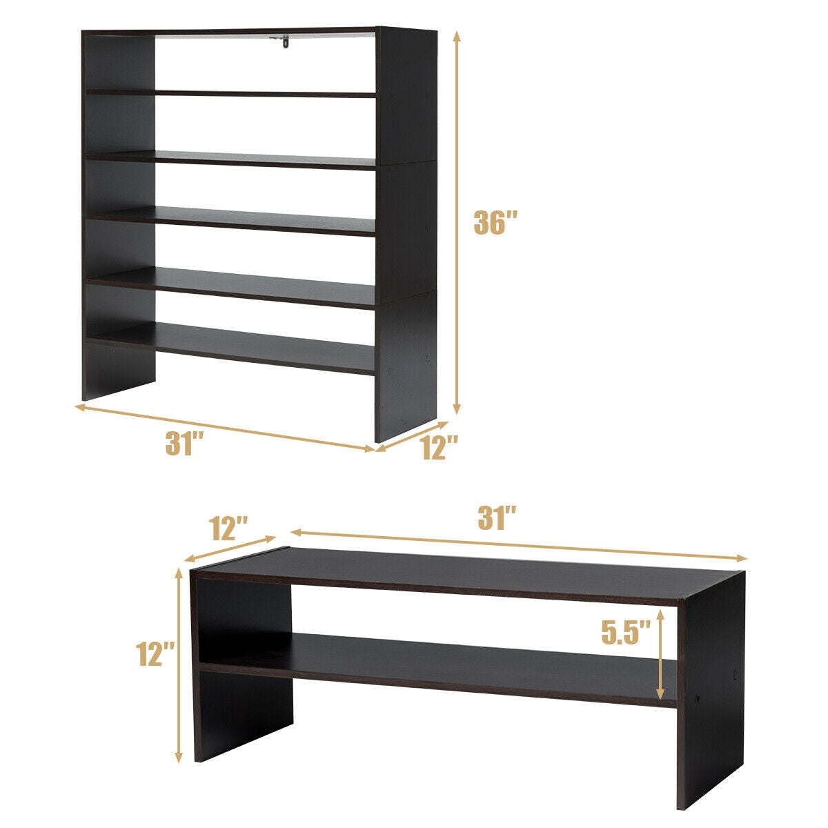 3 Pieces 31-Inch Stackable Multi-Shape Shoe Rack