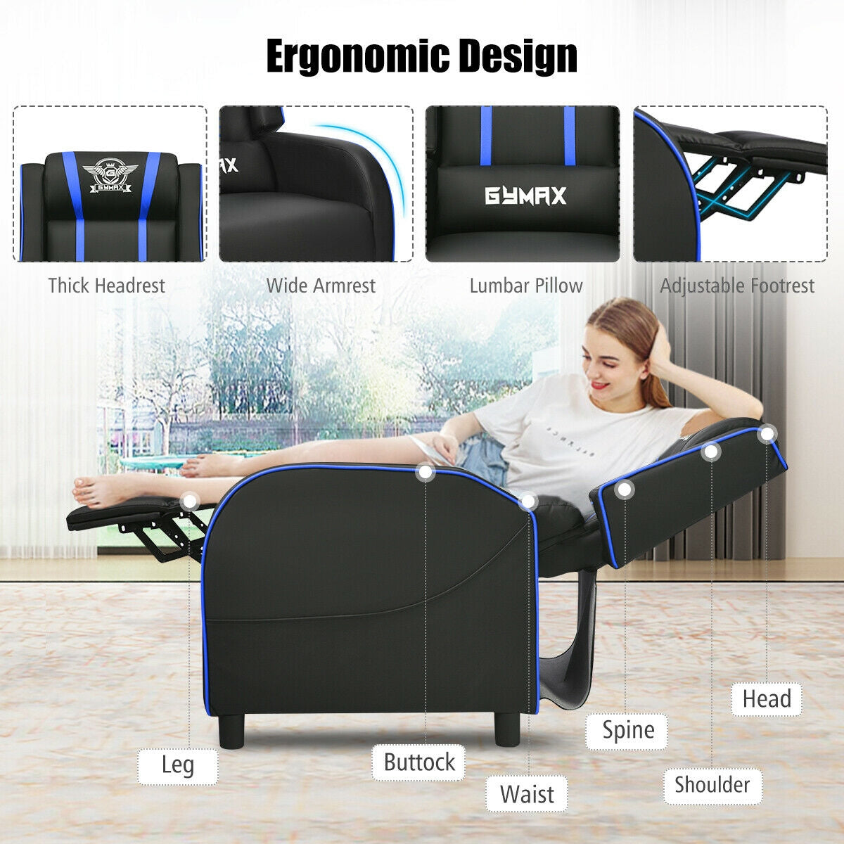 Massage Racing Gaming Single Recliner Chair
