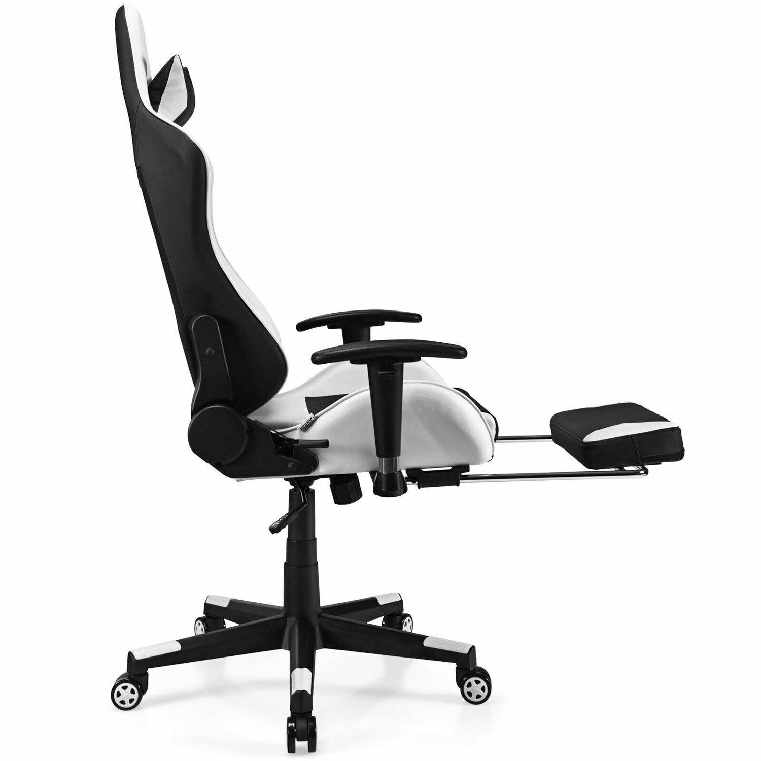 PU Leather Gaming Chair with USB Massage and Lumbar Pillow Footrest