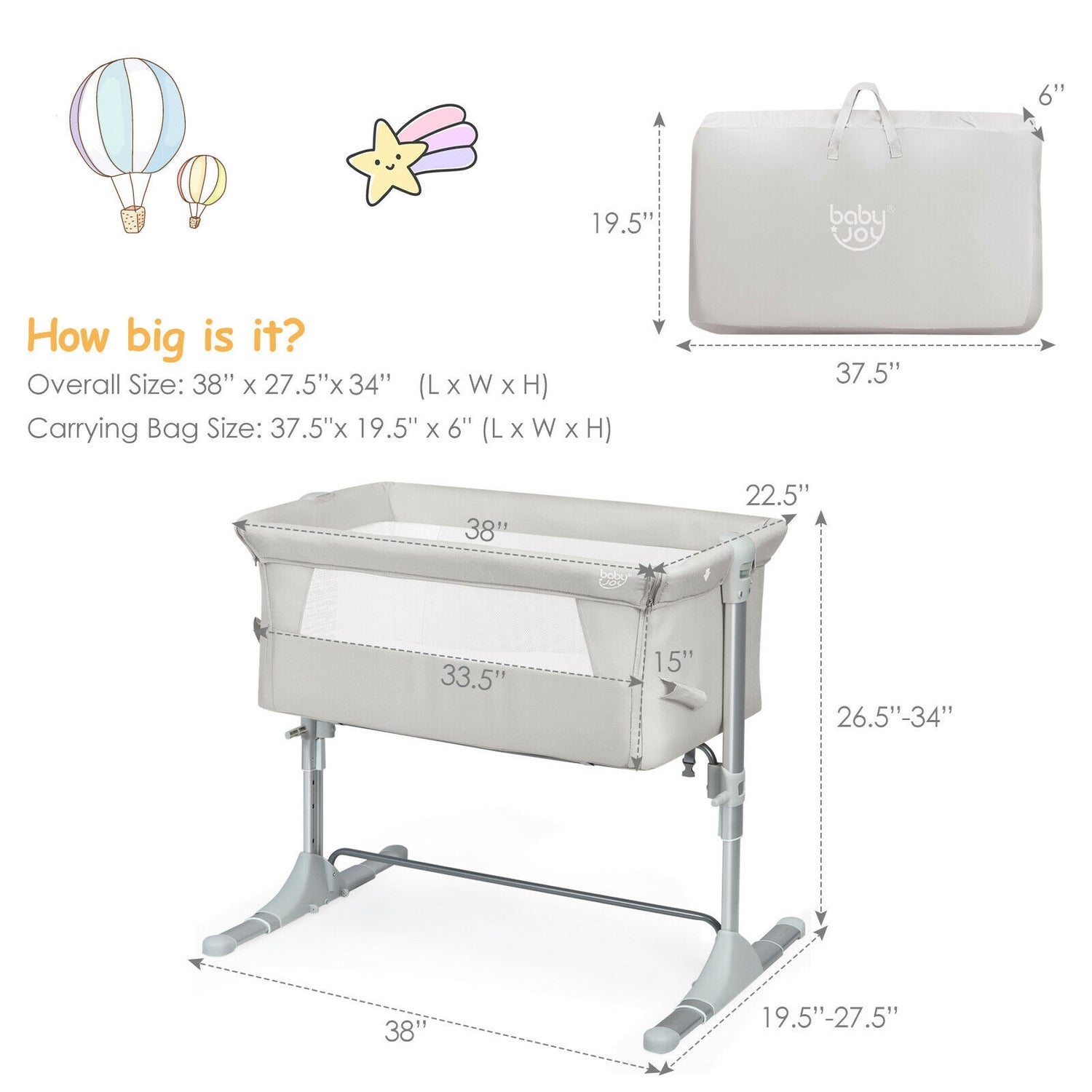 Travel Portable Baby Bed Side Sleeper Bassinet Crib with Carrying Bag