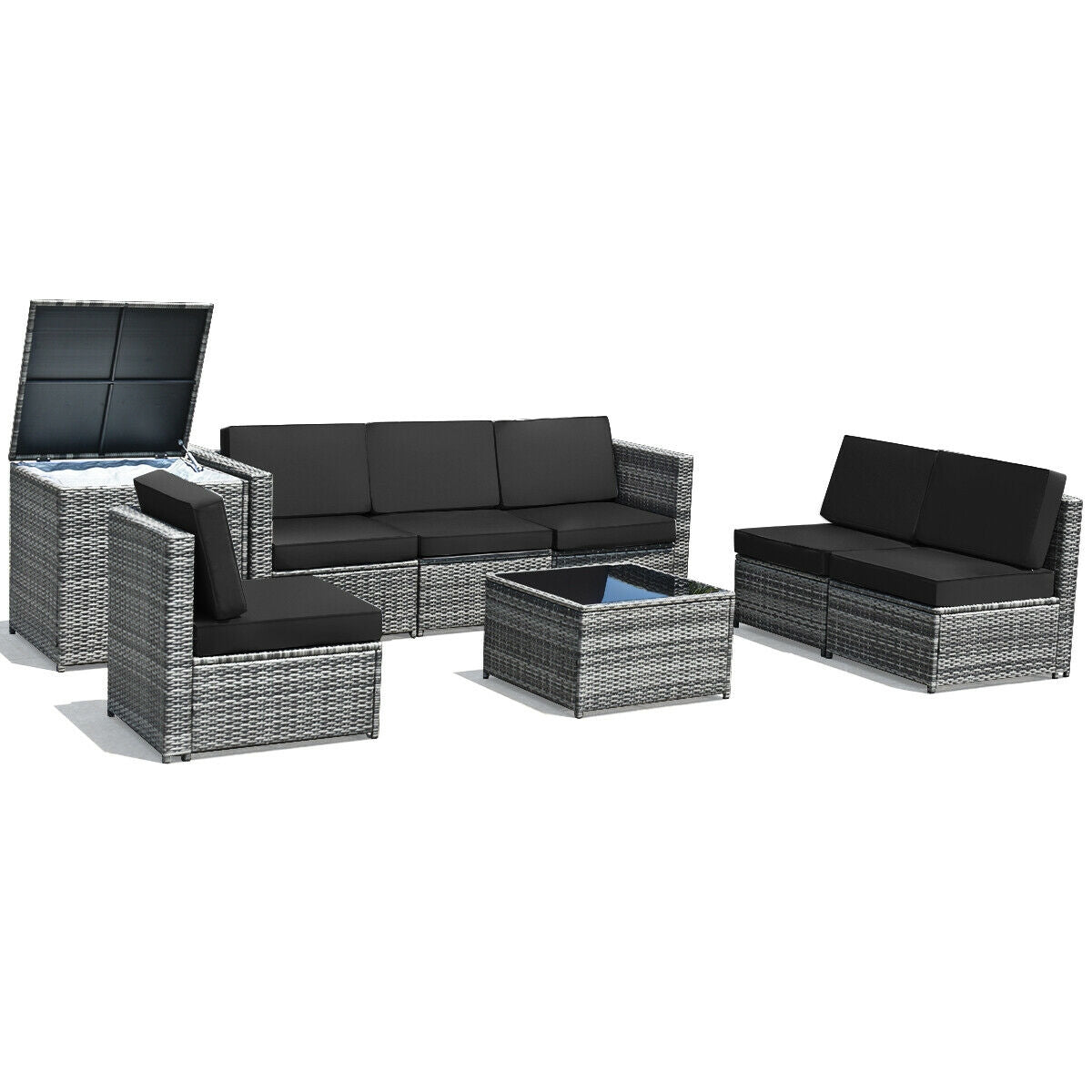 8 Piece Wicker Sofa Rattan Dinning Set Patio Furniture with Storage Table