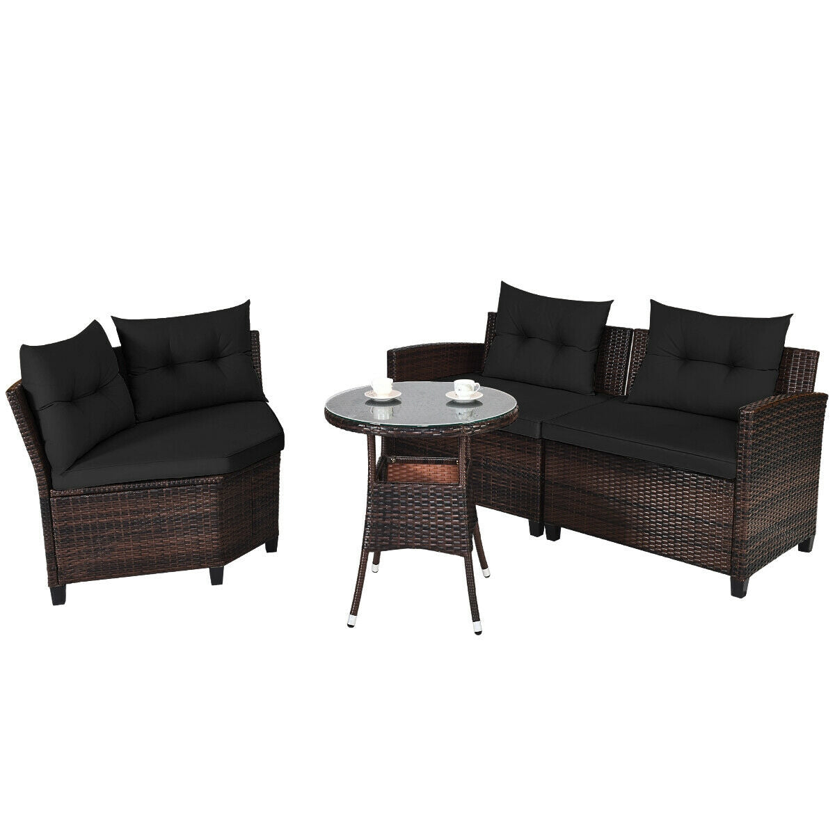 4 Pieces Furniture Patio Set Outdoor Wicker Sofa Set