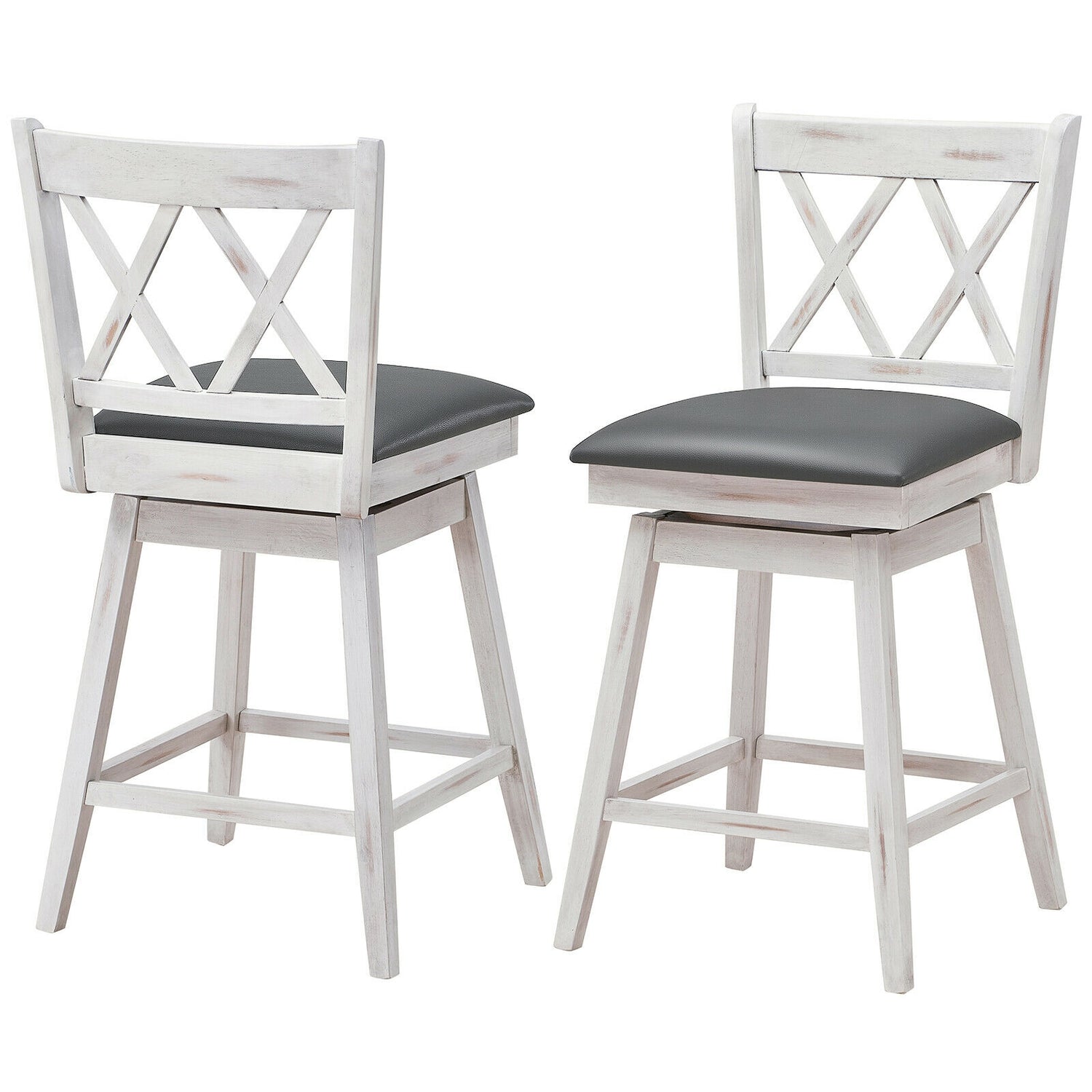 2 Pieces 24 Inch Swivel Counter Height Barstool Set with Rubber Wood Legs