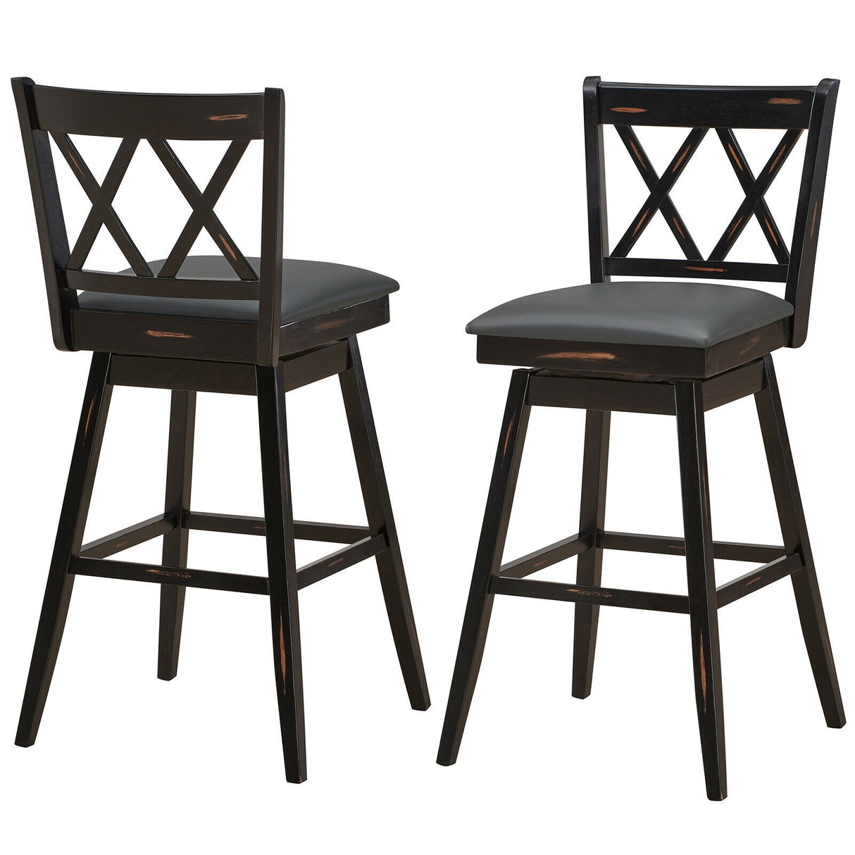 2 Pieces 29 Inches Swivel Counter Height Barstool Set with Rubber Wood Legs