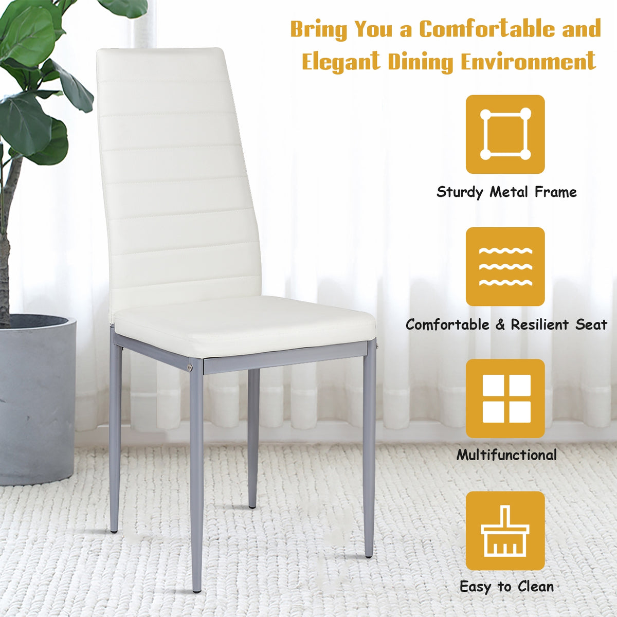 4 pcs PVC Leather Dining Side Chairs Elegant Design