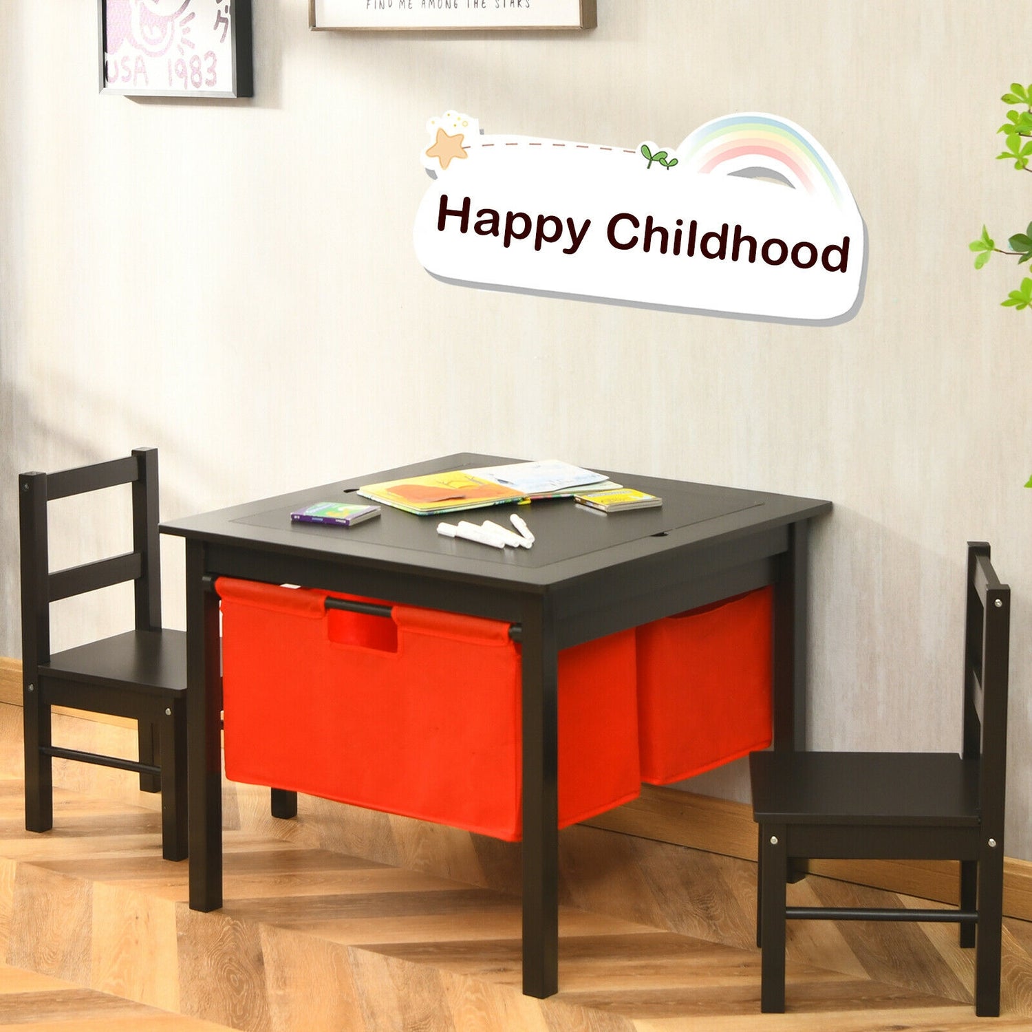 2-in-1 Kids Activity Table and 2 Chairs Set with Storage Building Block Table