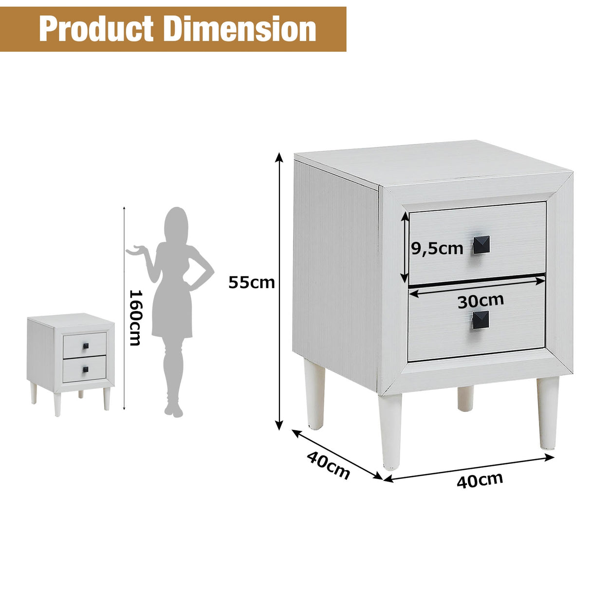 Multipurpose Retro Bedside Nightstand with 2 Drawers