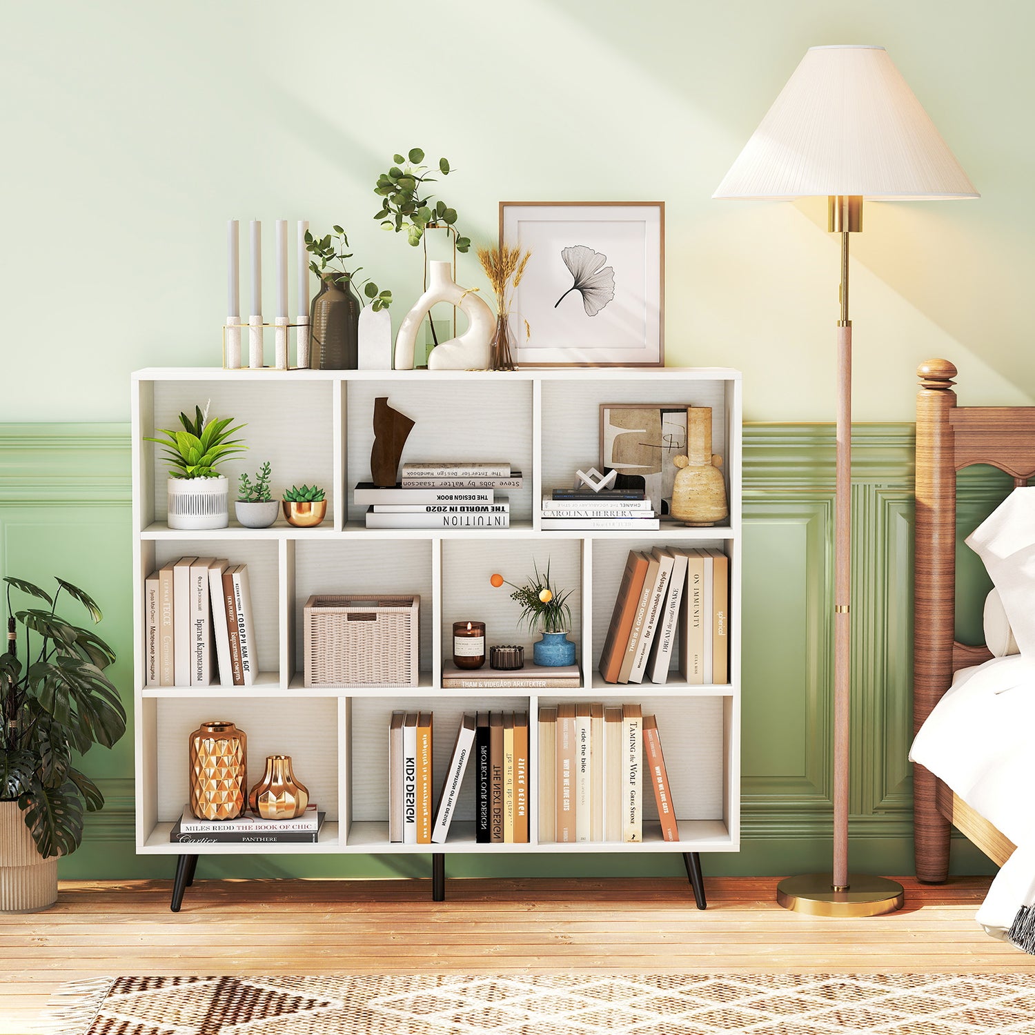 8-Cube Bookcase with 5 Tapered Metal Legs