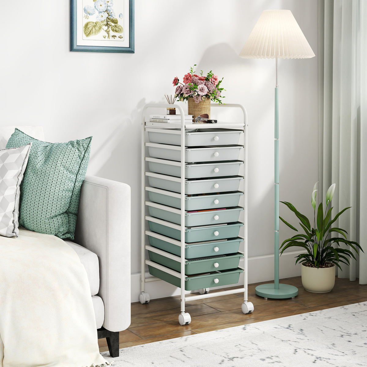 10 Drawer Rolling Storage Cart Organizer with 4 Universal Casters