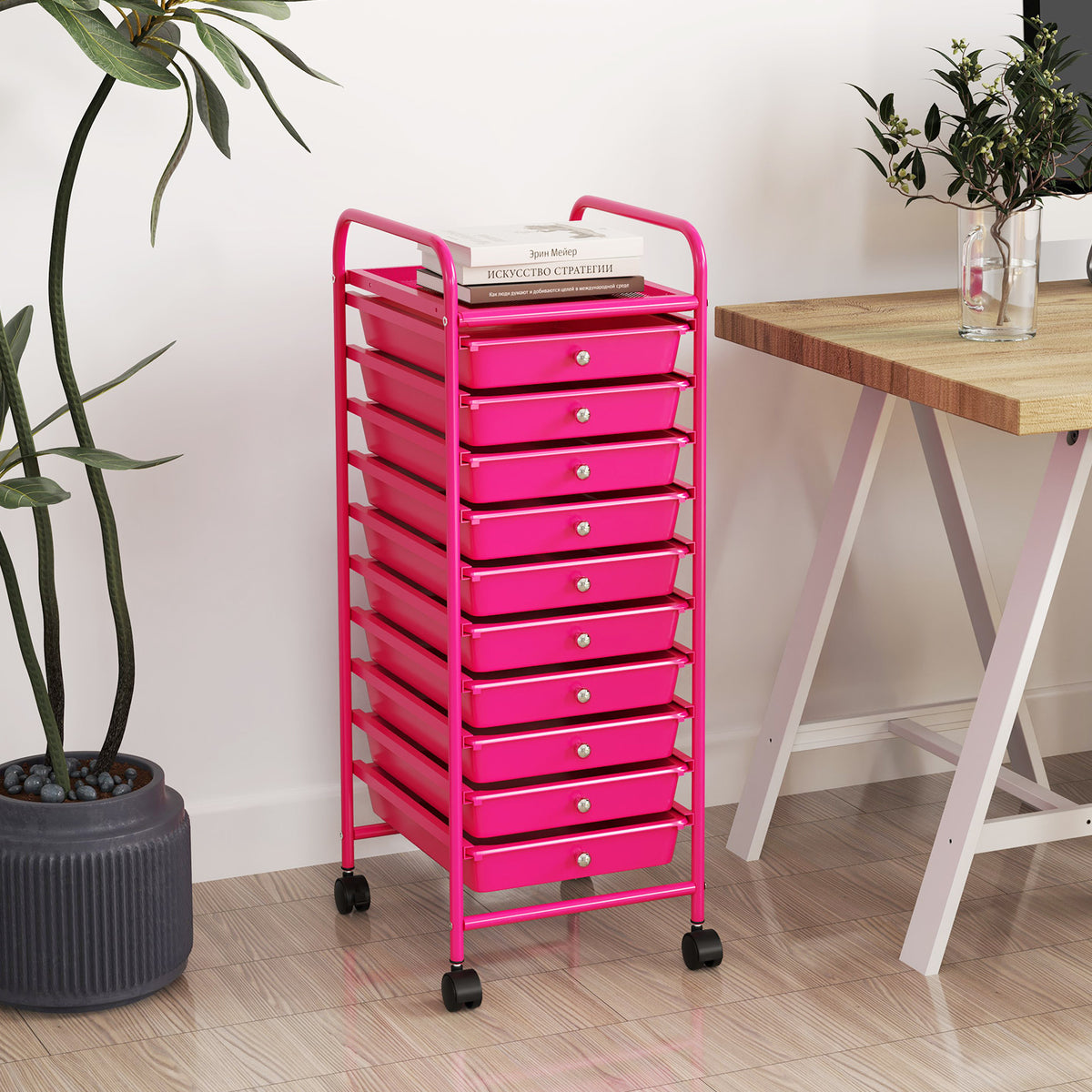 10 Drawer Rolling Storage Cart Organizer with 4 Universal Casters