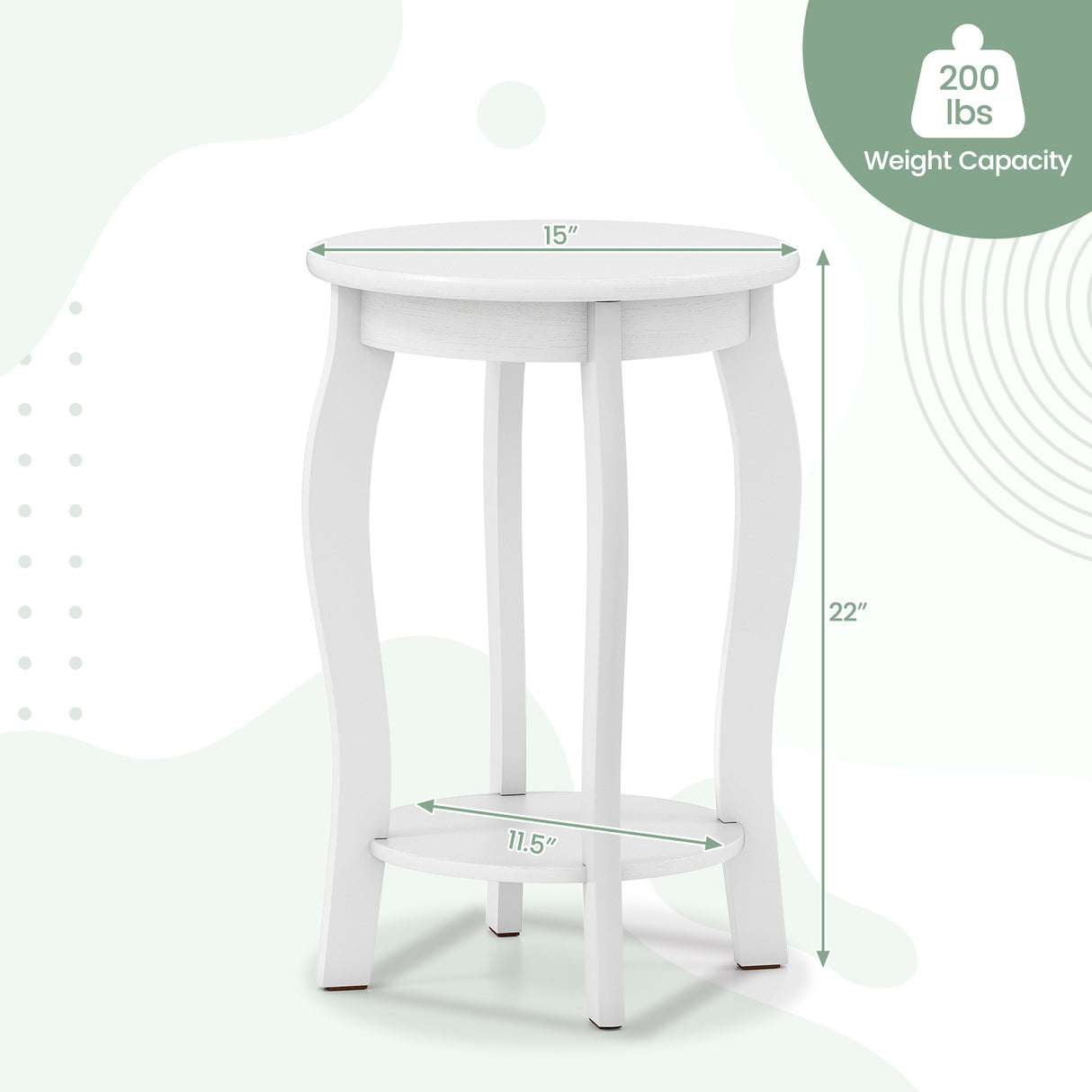 15 Inch 2-Tier Round End Table with Storage Shelf