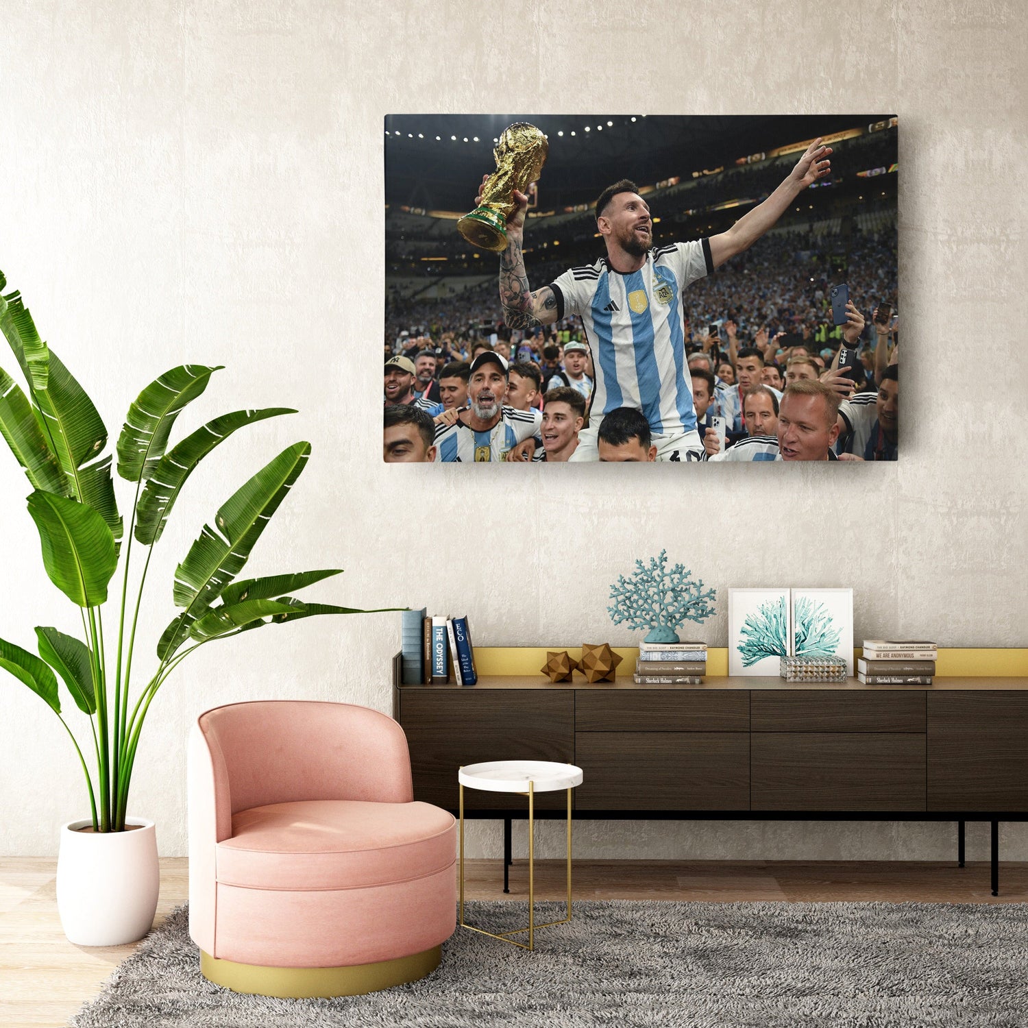Lionel Messi World Cup Celebration Canvas Art - Soccer Wall Decor Poster