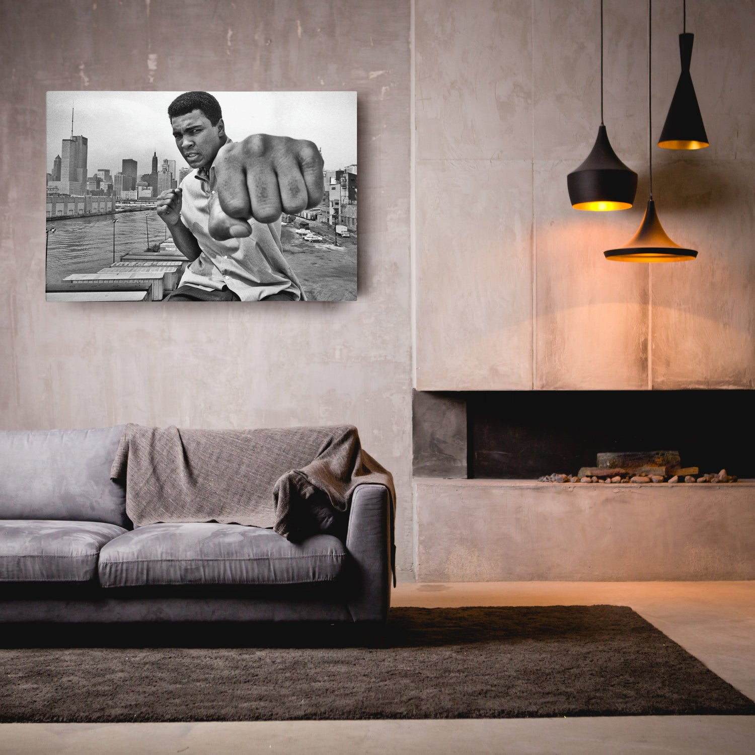 Muhammad Ali Punch Canvas – Black & White Boxing Wall Art for Man Cave