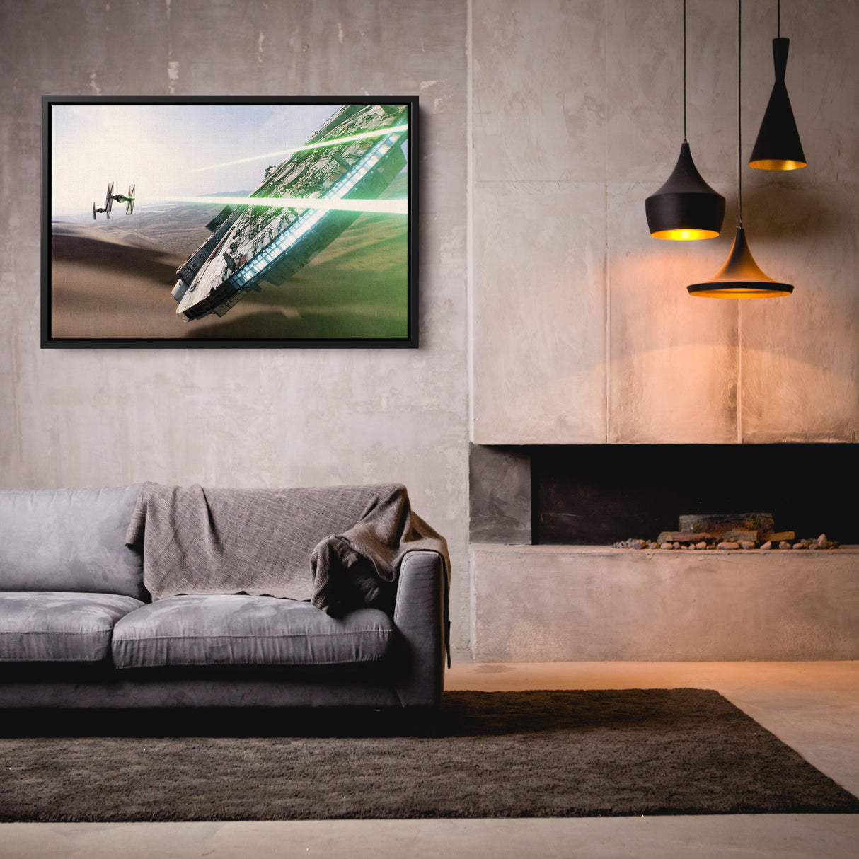 Star Wars Millennium Falcon Tie Fighter Canvas Art - The Force Awakens