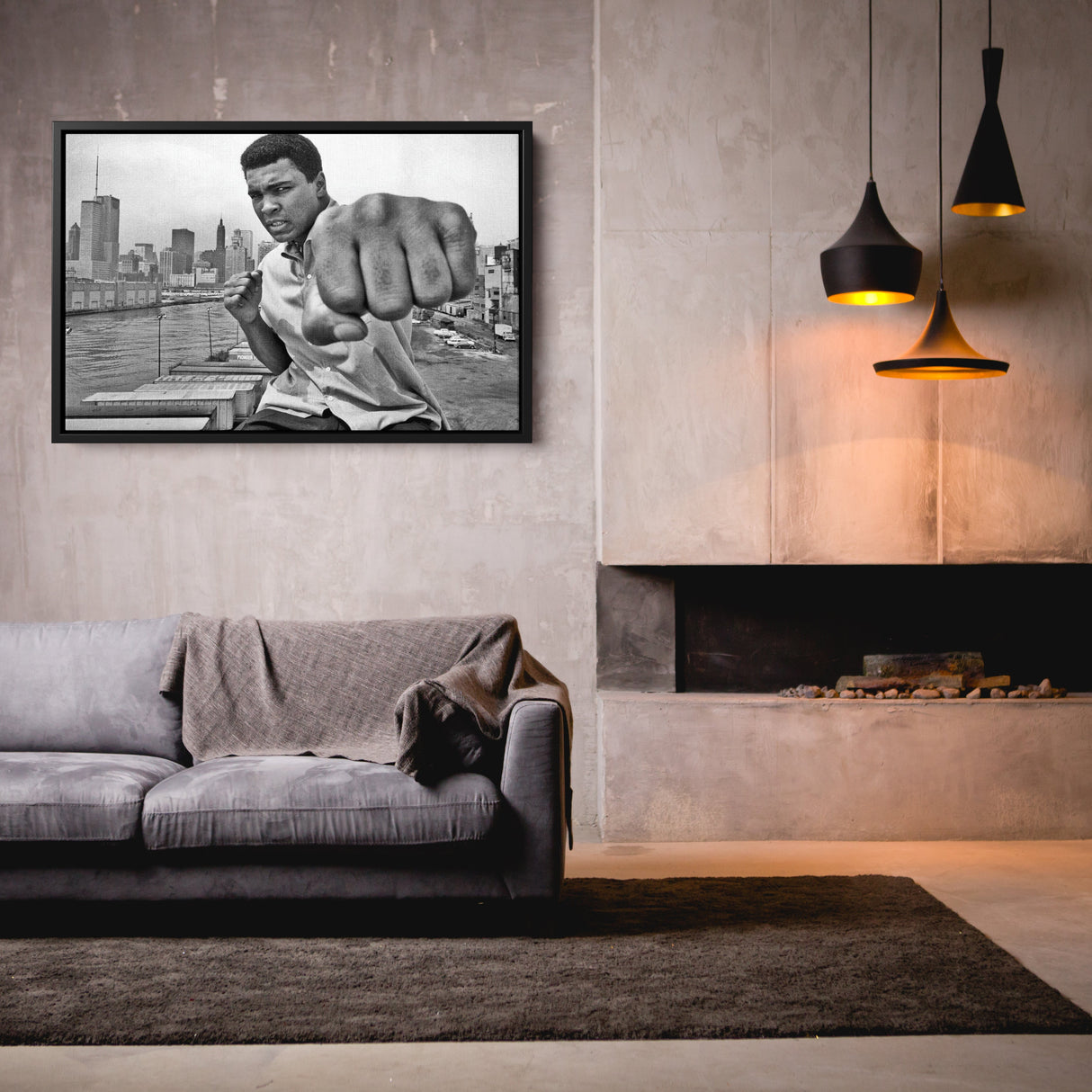 Muhammad Ali Punch Canvas – Black & White Boxing Wall Art for Man Cave
