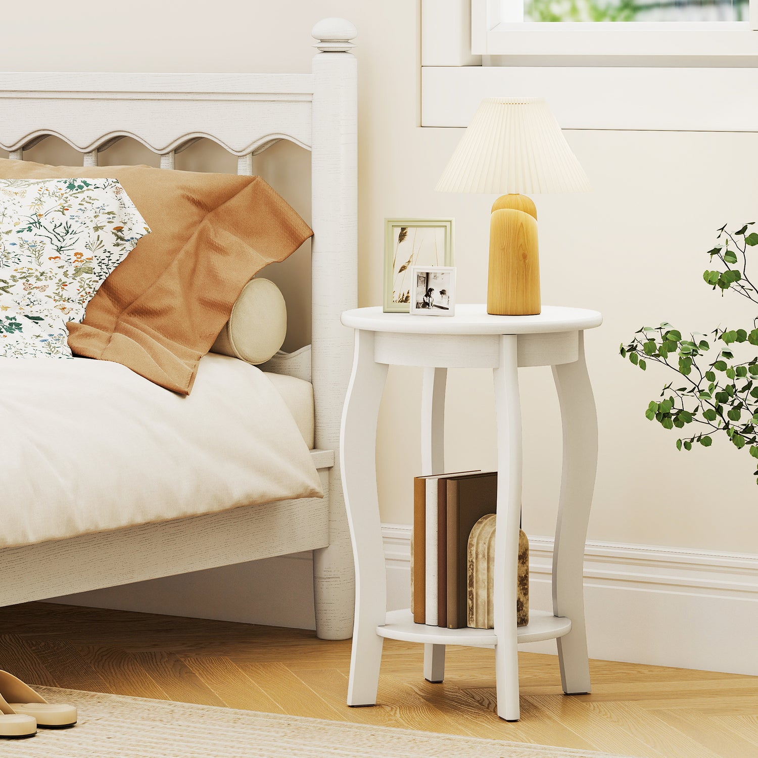 15 Inch 2-Tier Round End Table with Storage Shelf