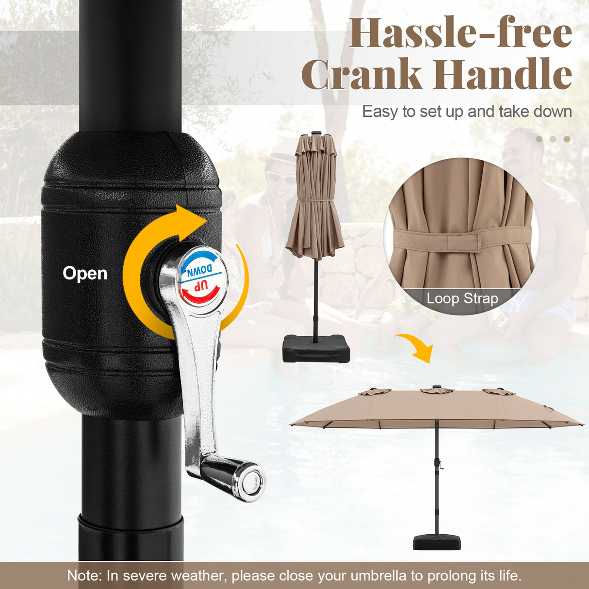 11 Pieces Patio Dining Set with LED Patio Umbrella with Base and Seat Cushions (Beige)