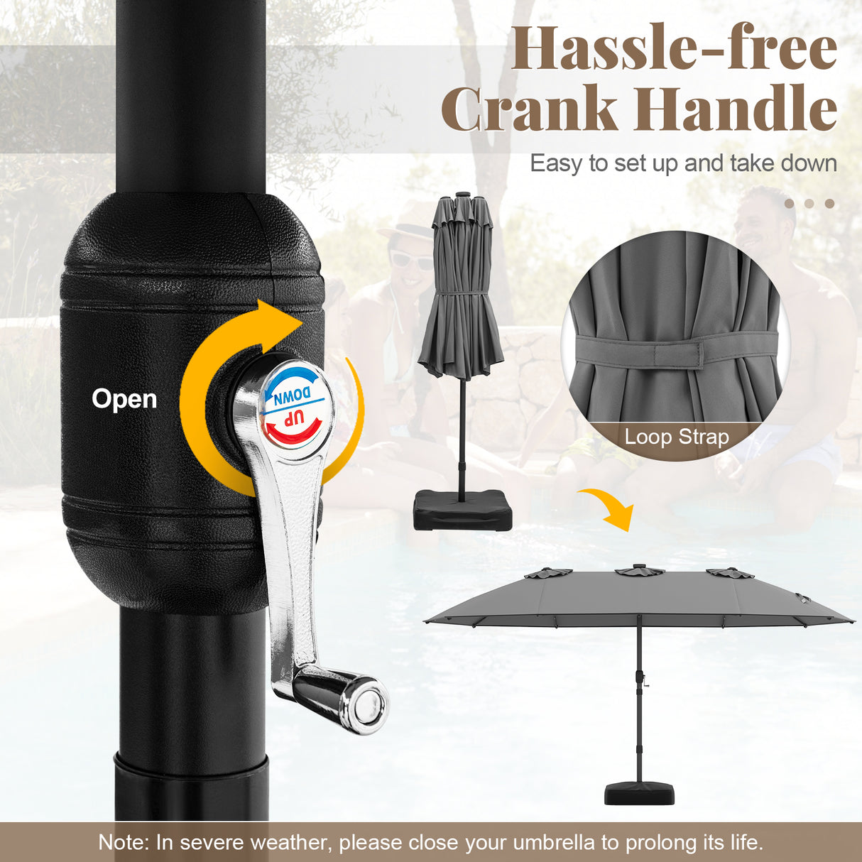 11 Pieces Patio Dining Set with LED Patio Umbrella with Base and Seat Cushions (Beige)